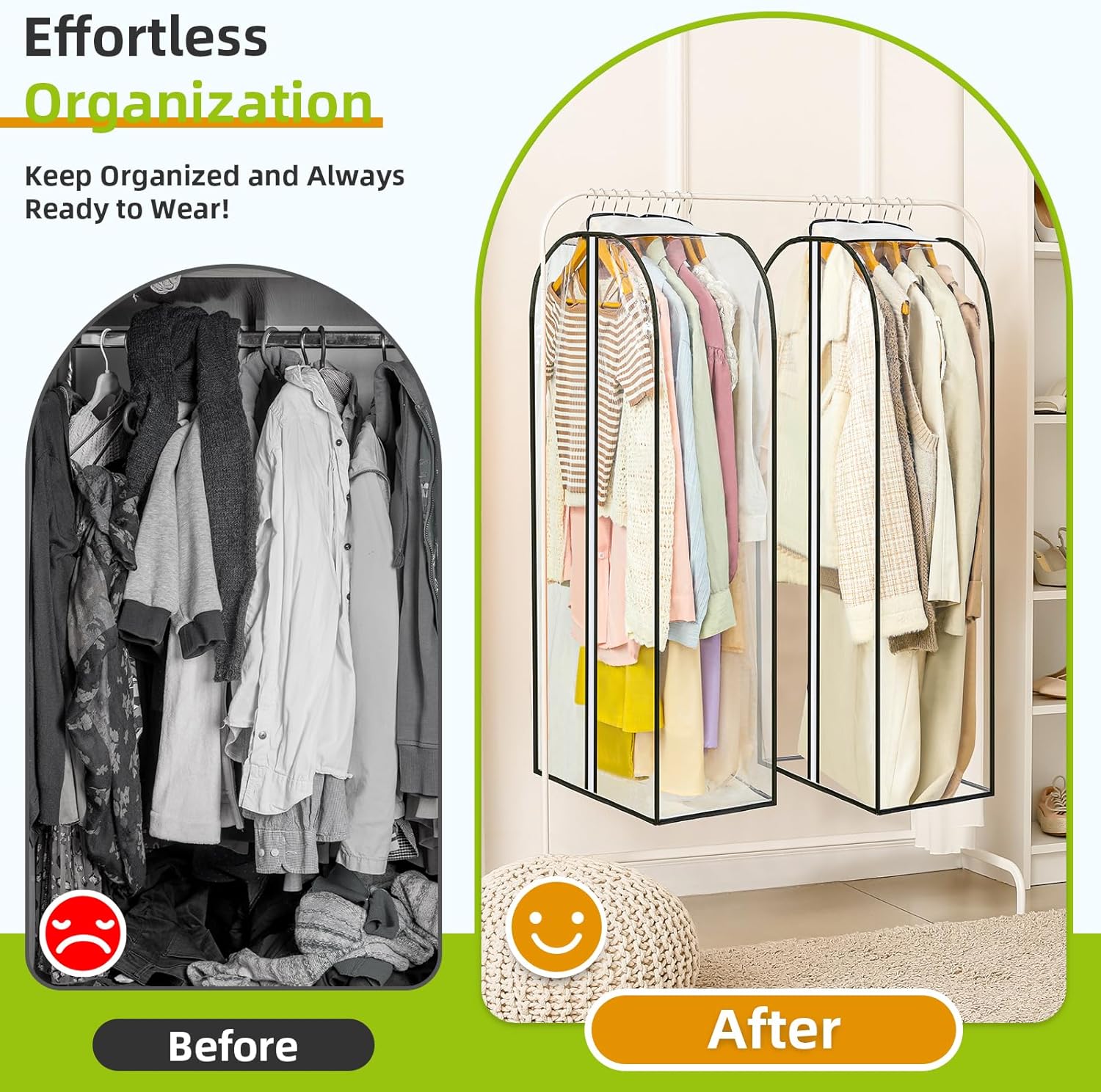 2 Packs Under Bed Storage Containers Bins-55L, 6 Pack Clear Garment Bags-40'' Long -
