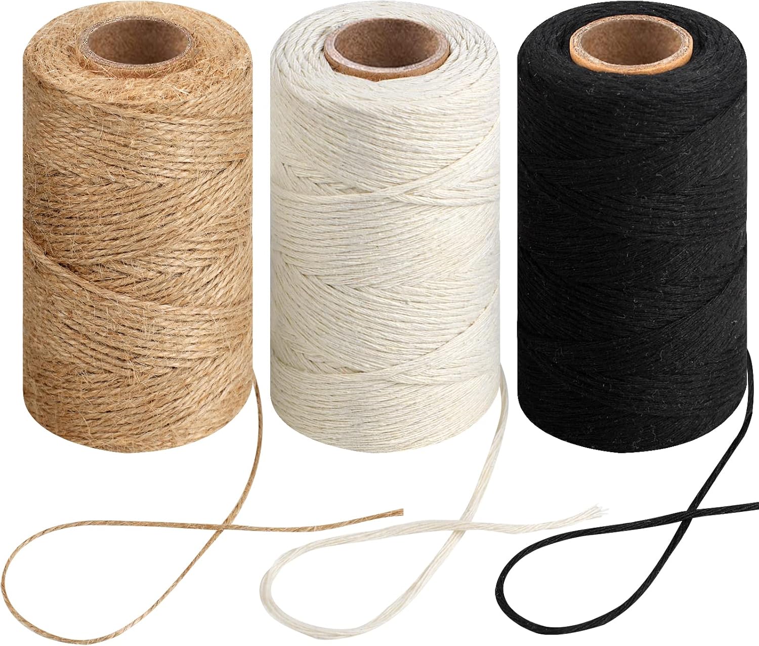 984 Ft Twine String, Natural Jute Twine, 2mm White Cotton Rope, 10ply Black for Crafts, Art, Gardening Plants, Gift Wrapping, Decoration, Packing String Bulk(3 Rolls) - 3 Rolls