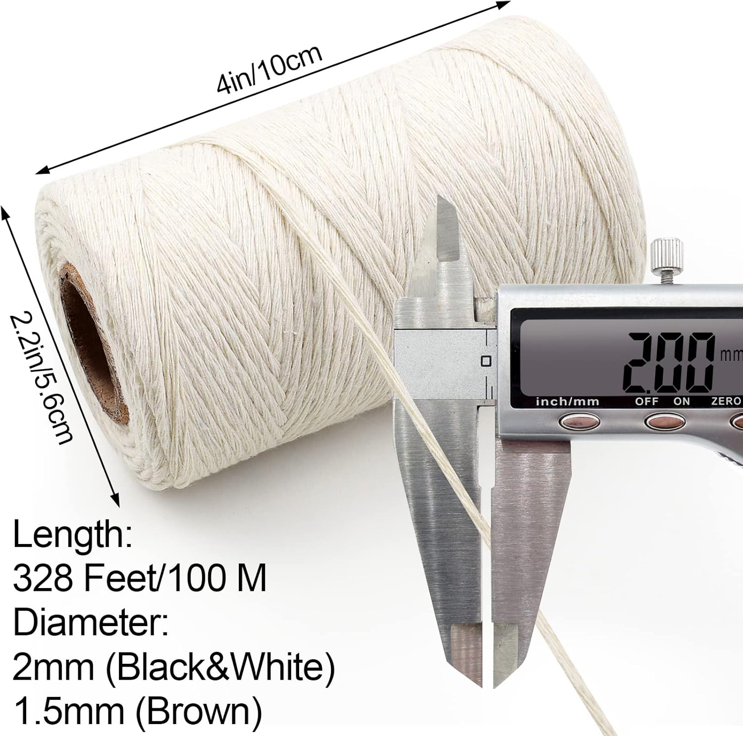 984 Ft Twine String, Natural Jute Twine, 2mm White Cotton Rope, 10ply Black for Crafts, Art, Gardening Plants, Gift Wrapping, Decoration, Packing String Bulk(3 Rolls) - 3 Rolls
