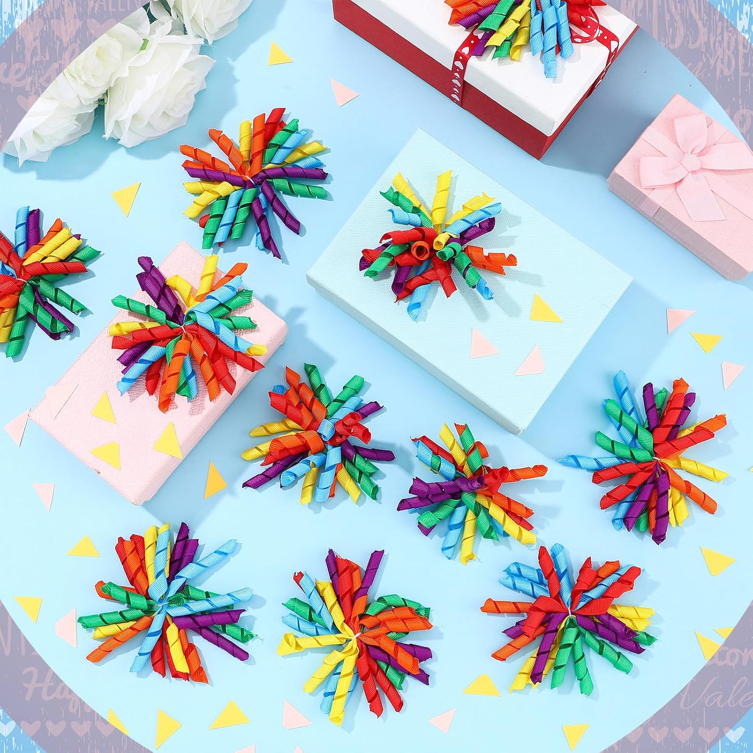 12 Pcs Rainbow Curly Bows Colorful for Gift Wrapping Self-Adhesive Bow Presents Wine Bottle Ribbon Birthday Wedding Bridal Shower Holiday Party Favors 4.5-5 x in(LxW)