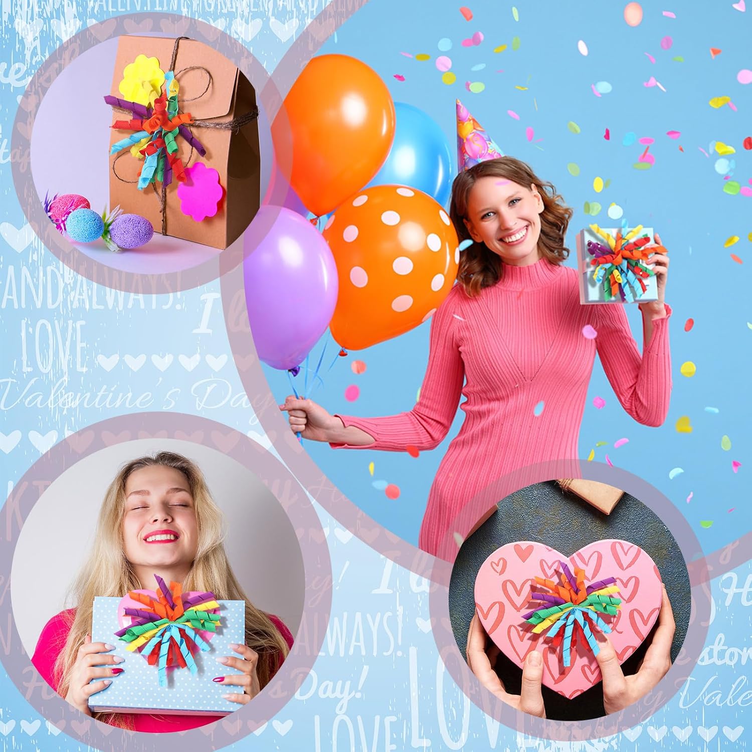 12 Pcs Rainbow Curly Bows Colorful for Gift Wrapping Self-Adhesive Bow Presents Wine Bottle Ribbon Birthday Wedding Bridal Shower Holiday Party Favors 4.5-5 x in(LxW)
