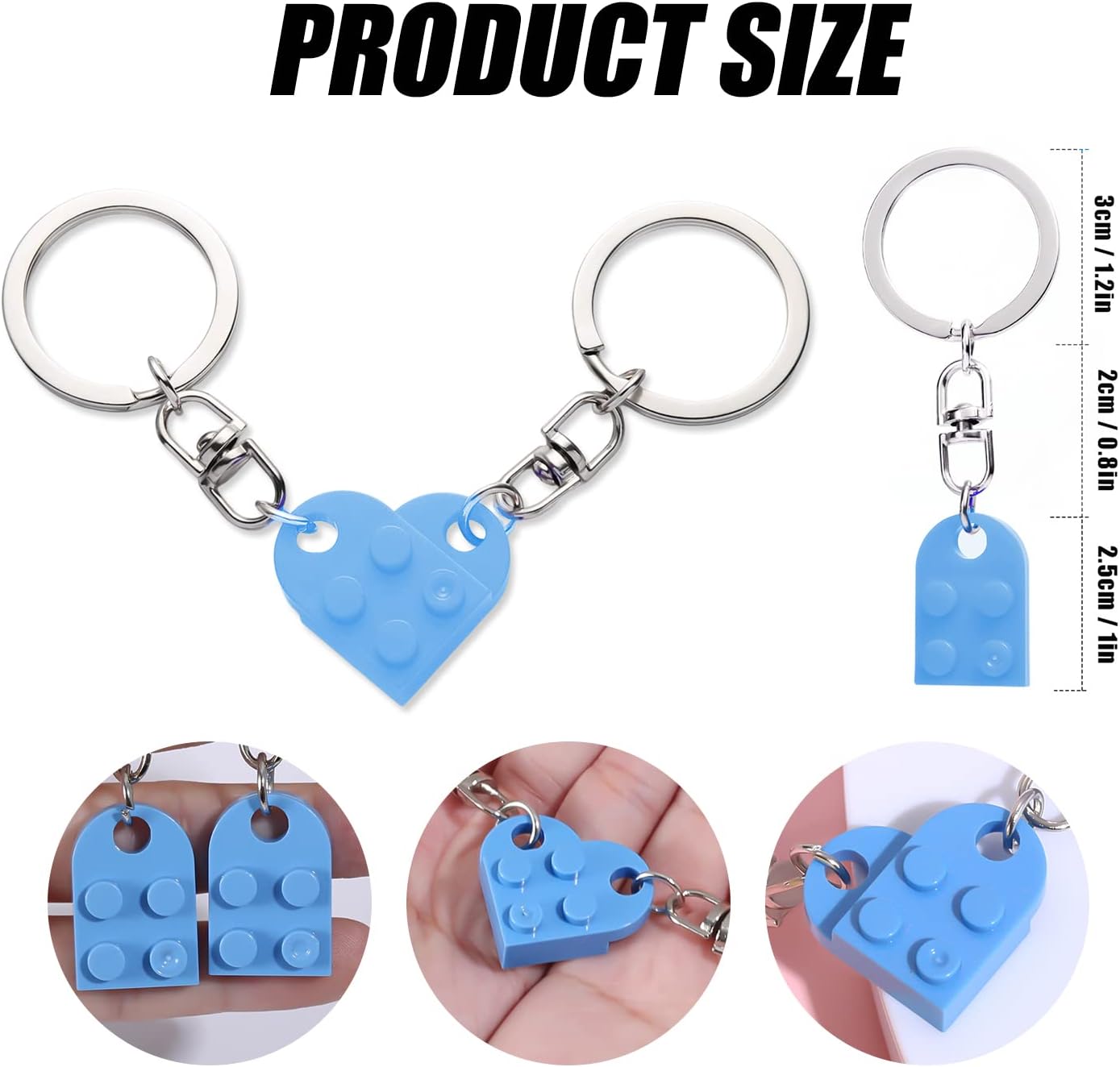 Heart Keychain Set, 2pcs Matching Couple Keychains Small Decorations for Party, Valentine's Gift Girlfriend or Boyfriend (Light Blue) -