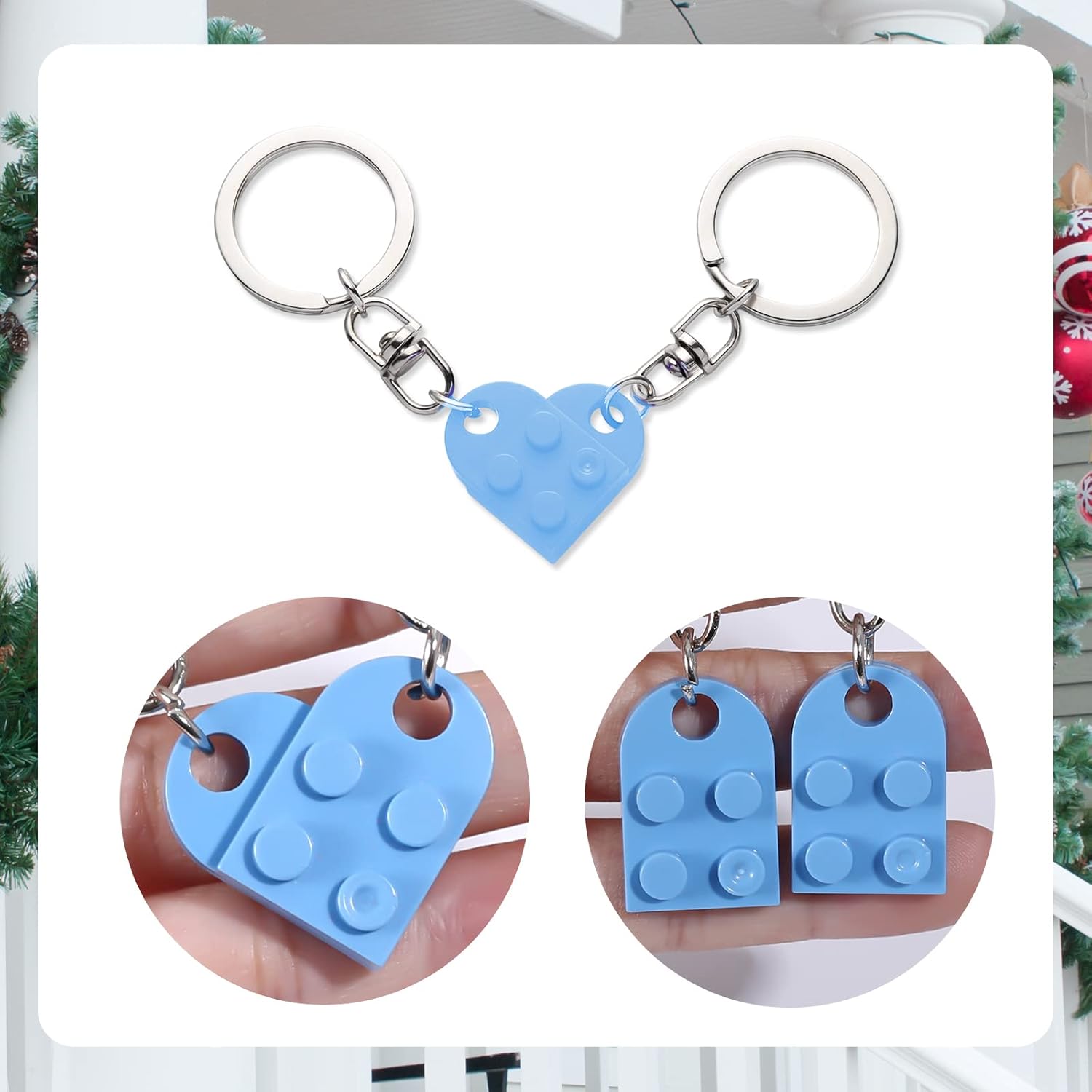 Heart Keychain Set, 2pcs Matching Couple Keychains Small Decorations for Party, Valentine's Gift Girlfriend or Boyfriend (Light Blue) -