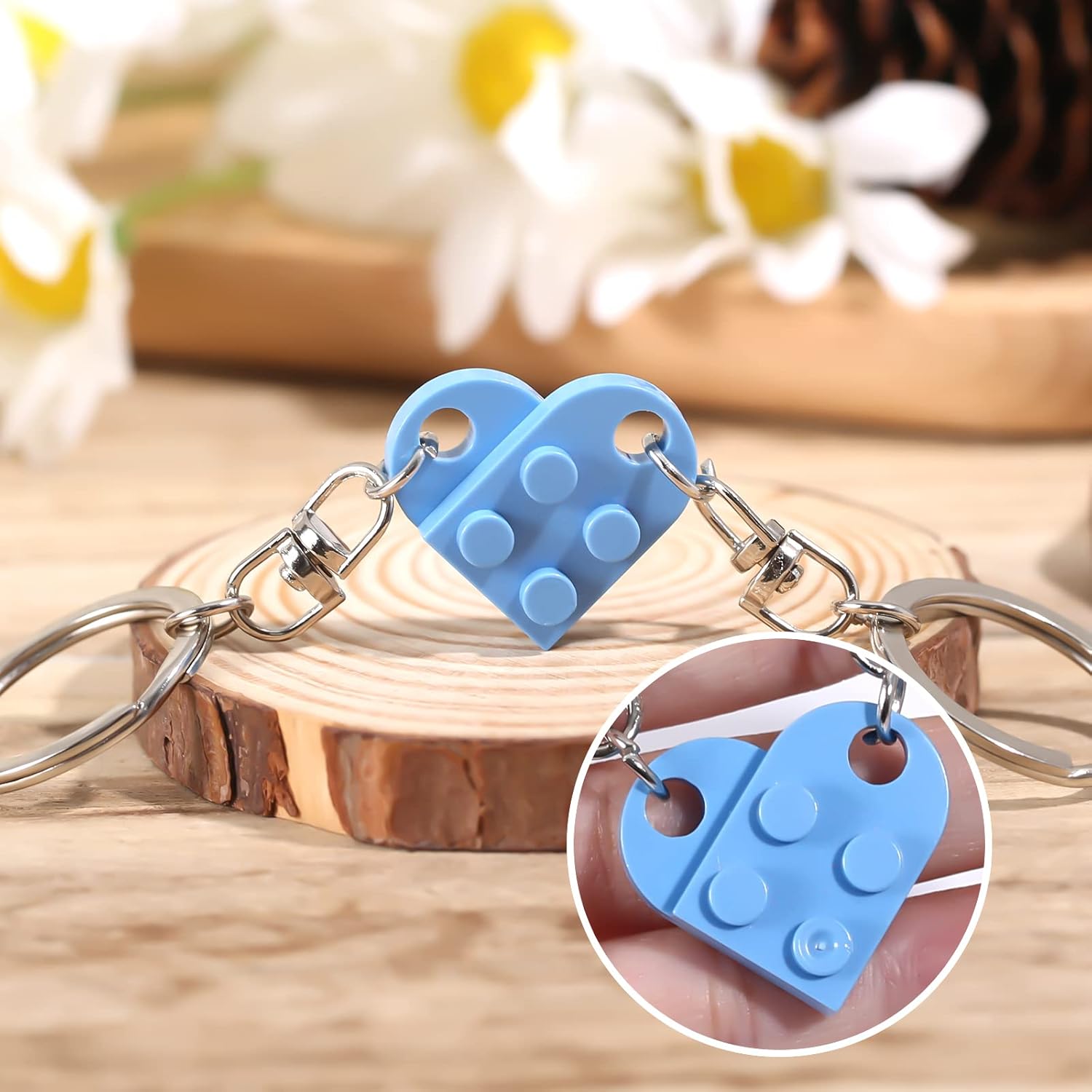 Heart Keychain Set, 2pcs Matching Couple Keychains Small Decorations for Party, Valentine's Gift Girlfriend or Boyfriend (Light Blue) -