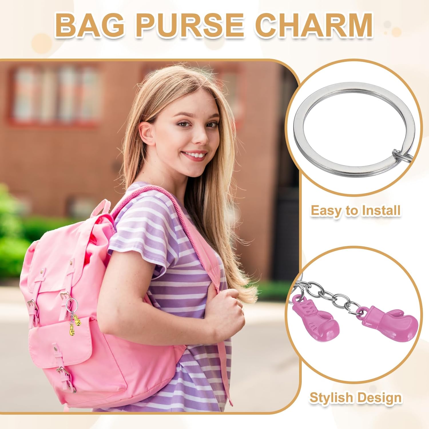 Boxing Keychain, Mini Cute Gloves Key Chain Sport Pendant Rings Bag Backpack Decor Pink -