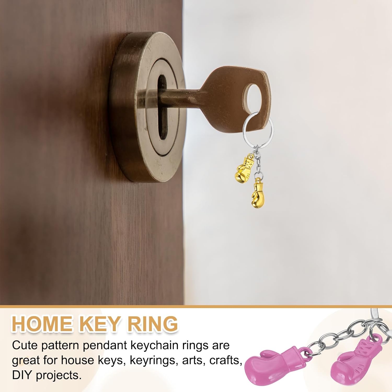 Boxing Keychain, Mini Cute Gloves Key Chain Sport Pendant Rings Bag Backpack Decor Pink -