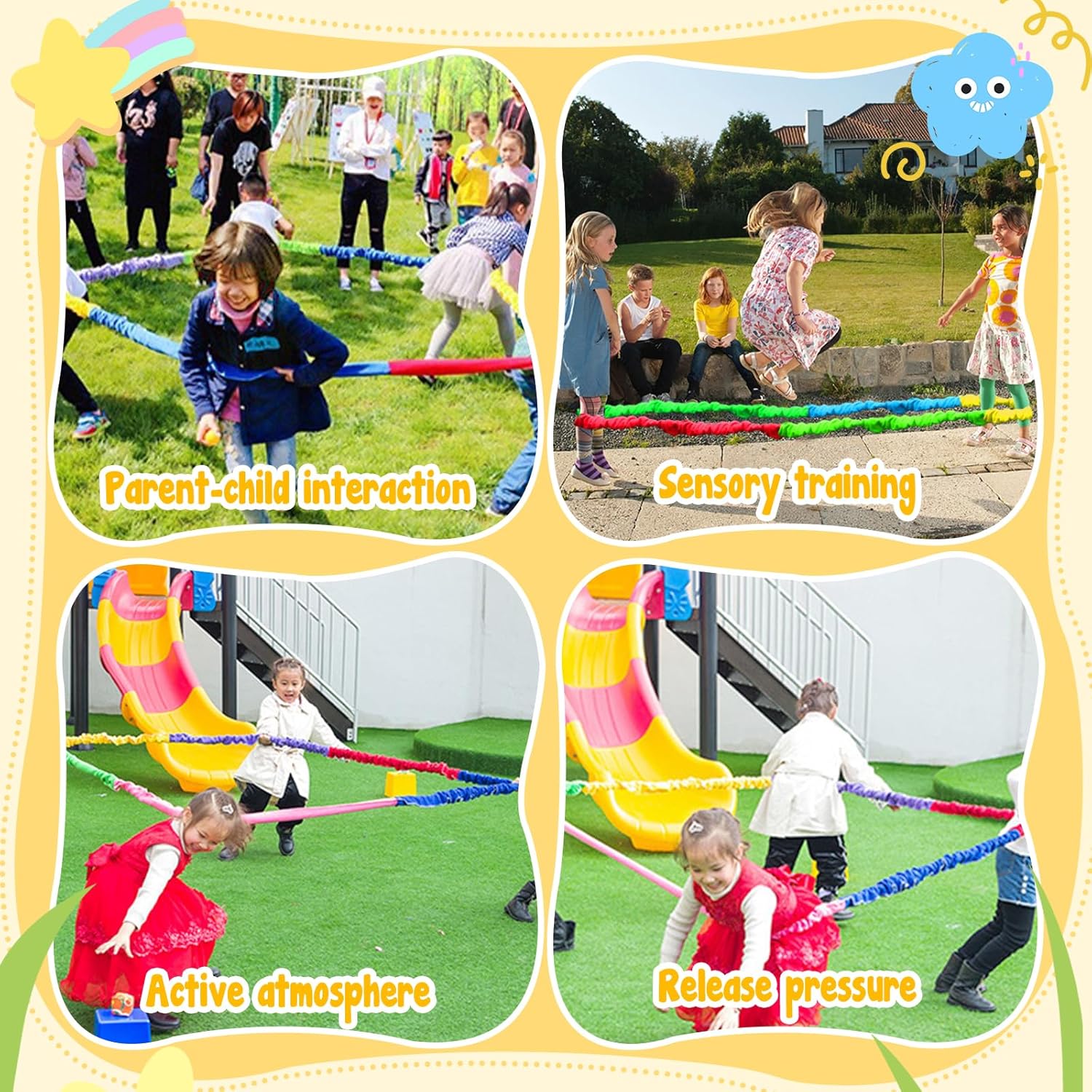 18ft Elastic Fleece Cooperative Stretchy Band Integrations Dynamic Movement Exercise Latex Creative Prop for Group Activities Special Needs Large Motor Coordination -