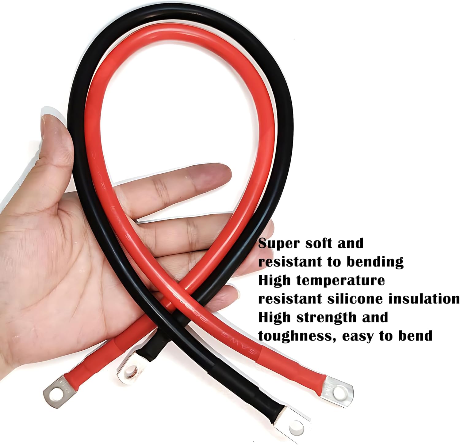 4 AWG Battery Cable,3FT Cables,With 5/16" Ring Terminals for Solar, RV, Auto, Marine Car, Boat -