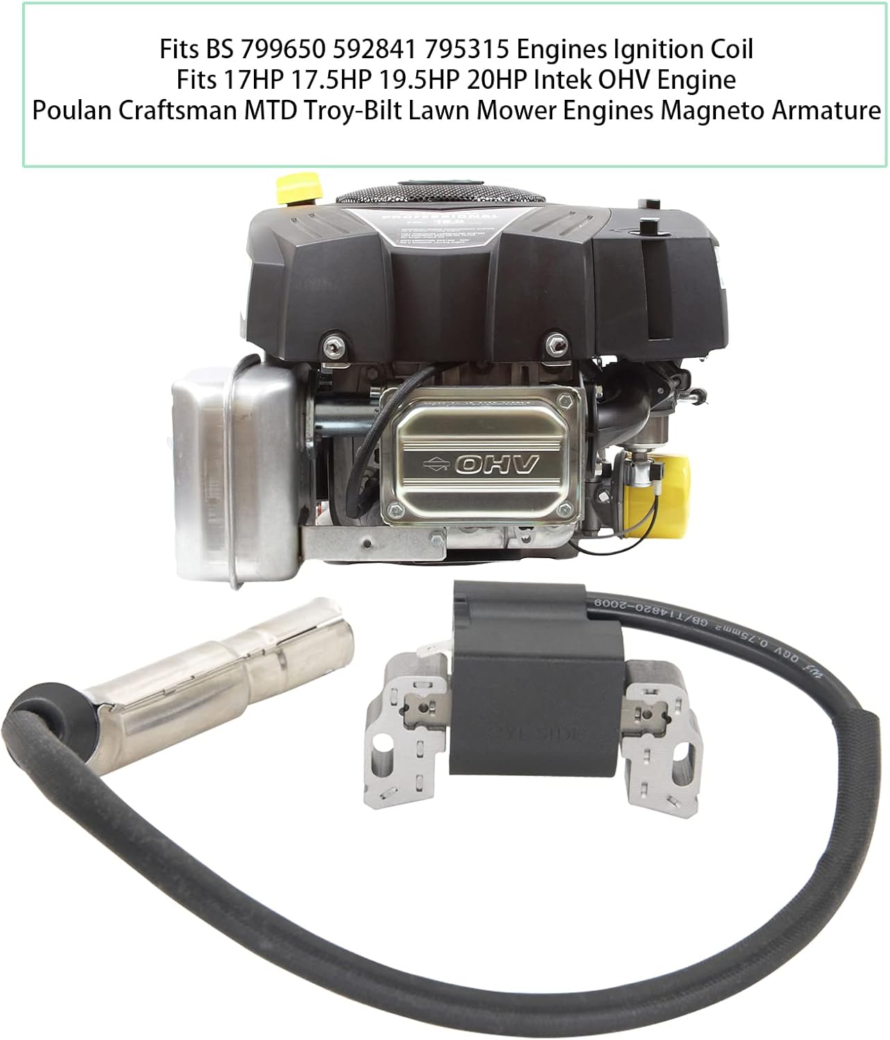 595304 Ignition Coil Magneto Armature, for BS 799650 592841 795315 17HP 17.5HP 19.5HP 20HP Intek OHV Engine Poulan Craftsman MTD Troy-Bilt Lawn Mower Engines Armature -