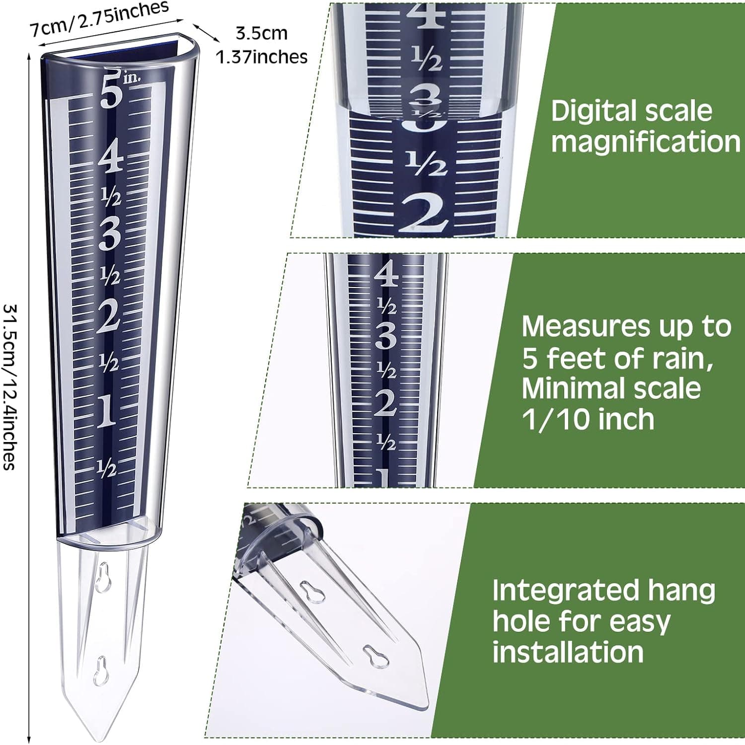 4 Piece Rain Gauge Easy to Read 5 Inch Capacity Acrylic Blue