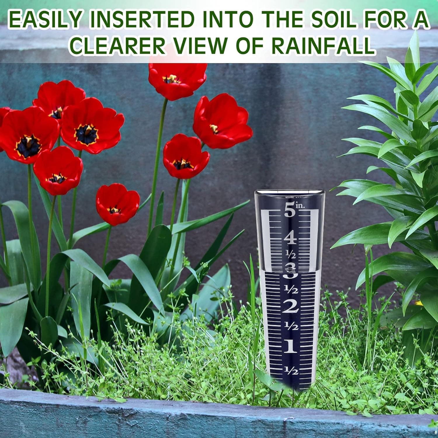 4 Piece Rain Gauge Easy to Read 5 Inch Capacity Acrylic Blue