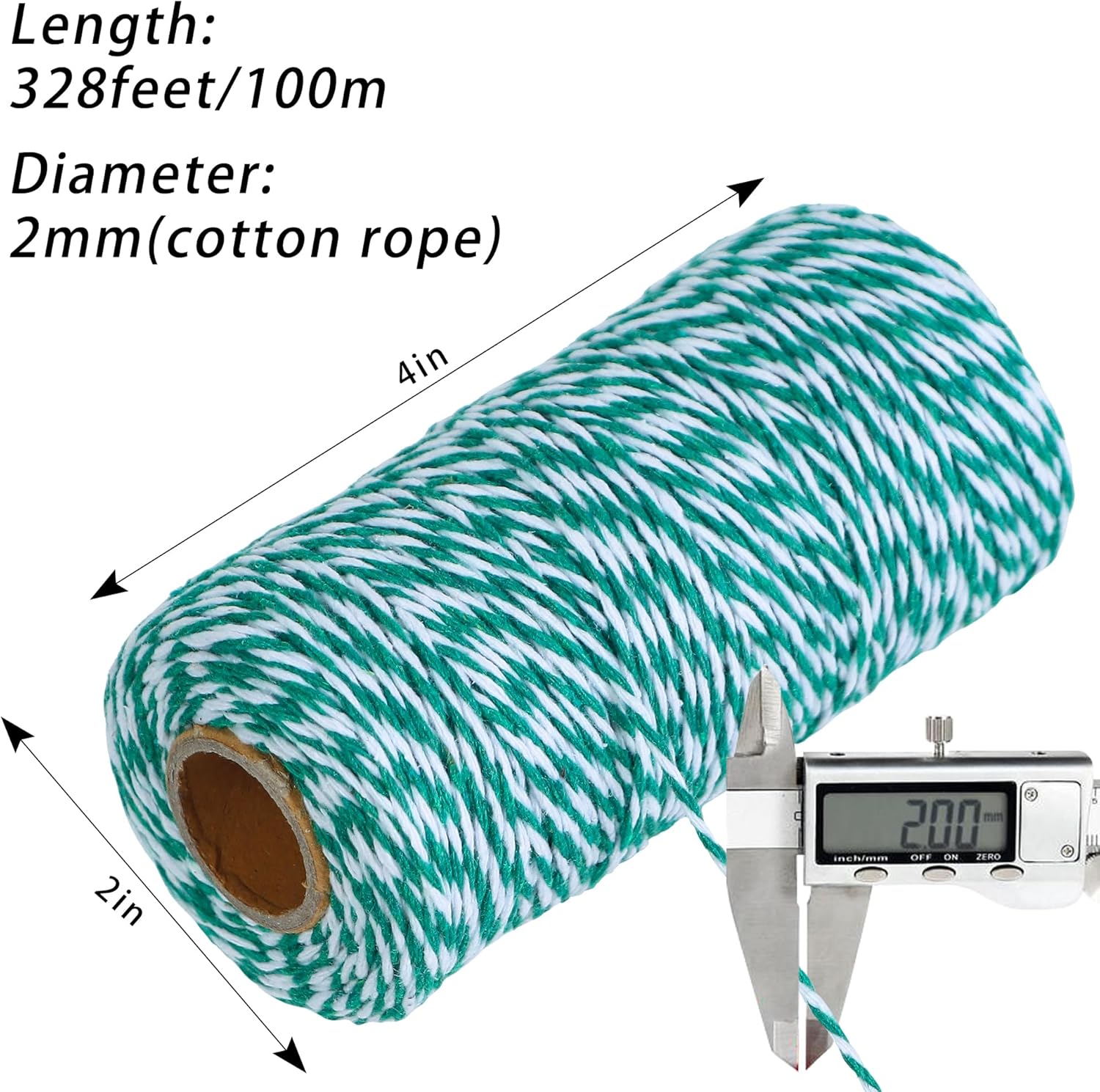 Twine String 4 Rolls Christmas Wrapping Cotton 1312 Feet Colored Rope for Bakers Creative Projects Crafts Gardening Gift DIY Packing Decoration Red,green,white,yellow