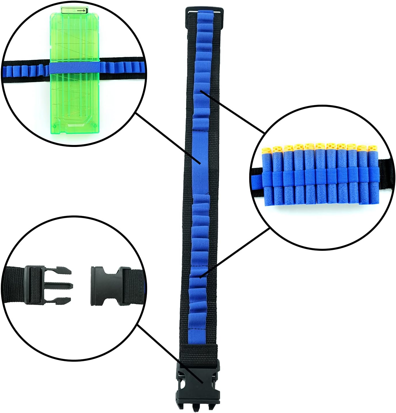 Bandolier Toy Gun Soft Bullets Shoulder Strap Adjustable Clip Darts Ammo Storage Belt Compatible for Nerf Blasters Black Blue