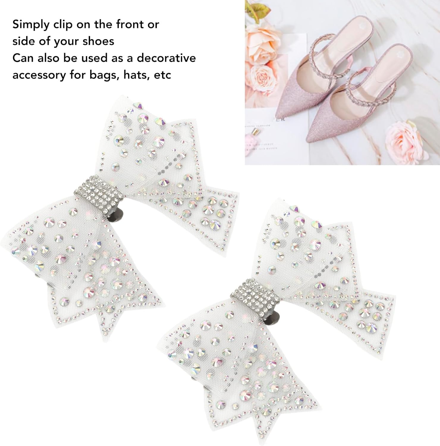 2 Pieces Bow Shoe Clips, Decorative Clips Rhinestone Buckle Shoes Decorations for Woman and Girl