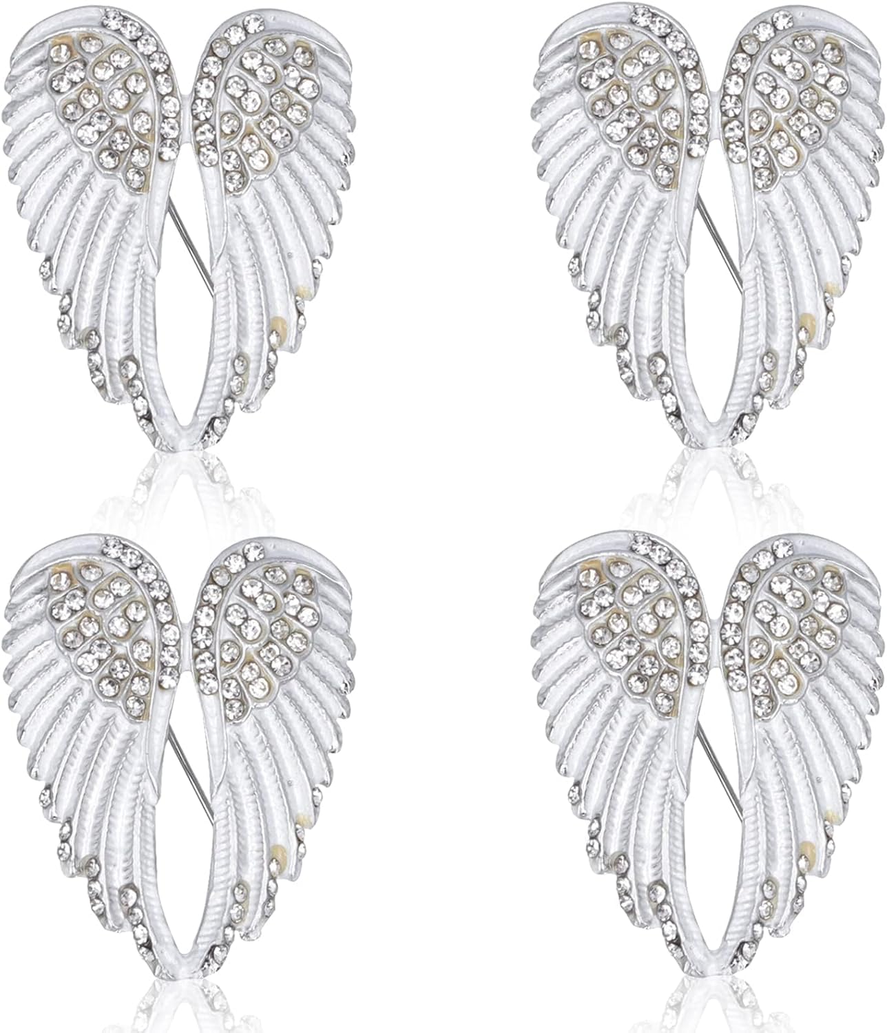 4pcs Women's Guardian Angel Wing Brooch Pins, Rhinestones Pin Set Cardigan Collar Clips Dress Shirt for Women Girls Men(White)