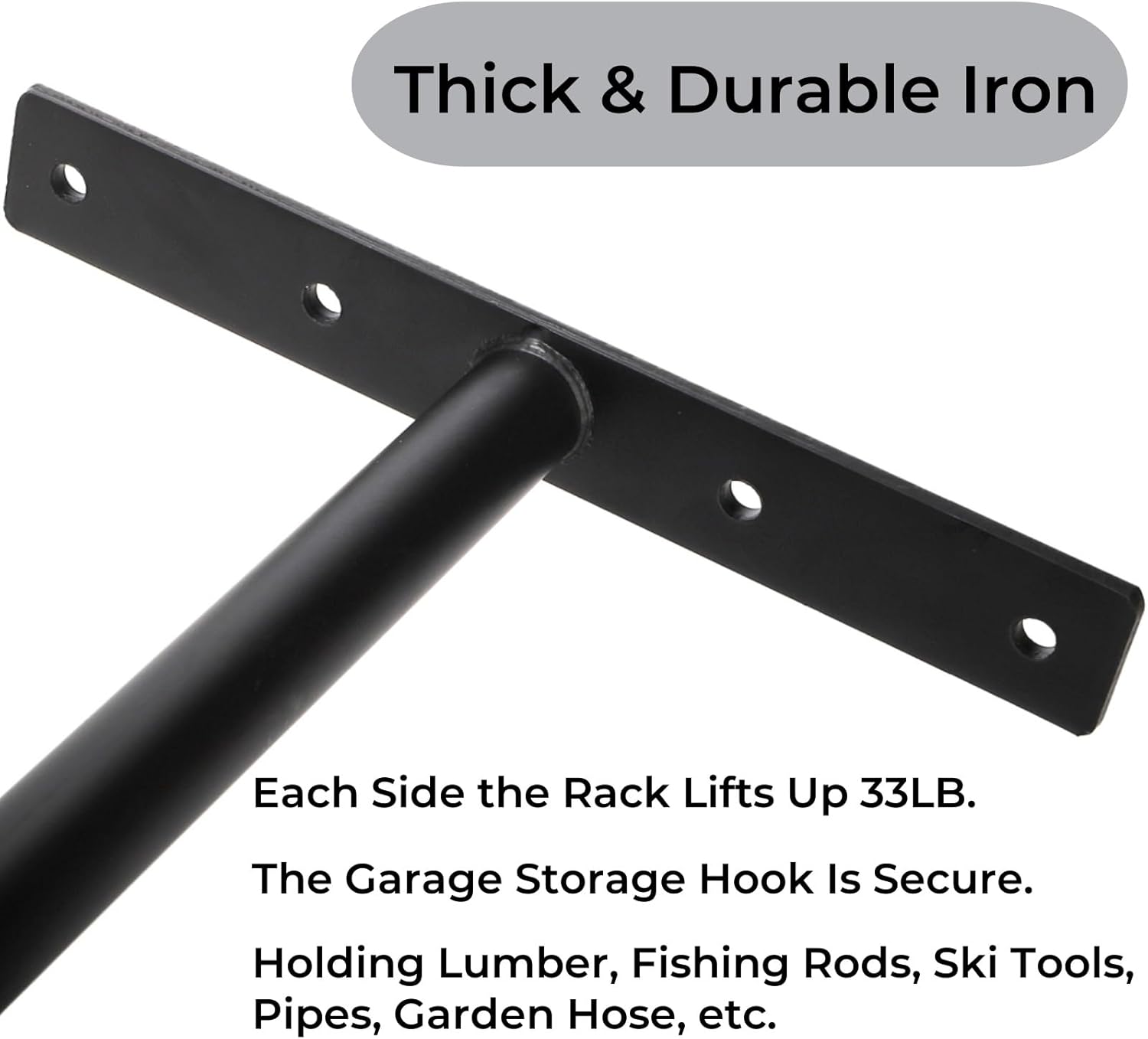 4 Pack Overhead Garage Storage Hooks, 16.5" Heavy Duty Ceiling Mount Hangers, Double T-Bar Metal Ladder Racks, Hanging for Bike, Pipe Lumber, Fishing Rod, Sports Equipment