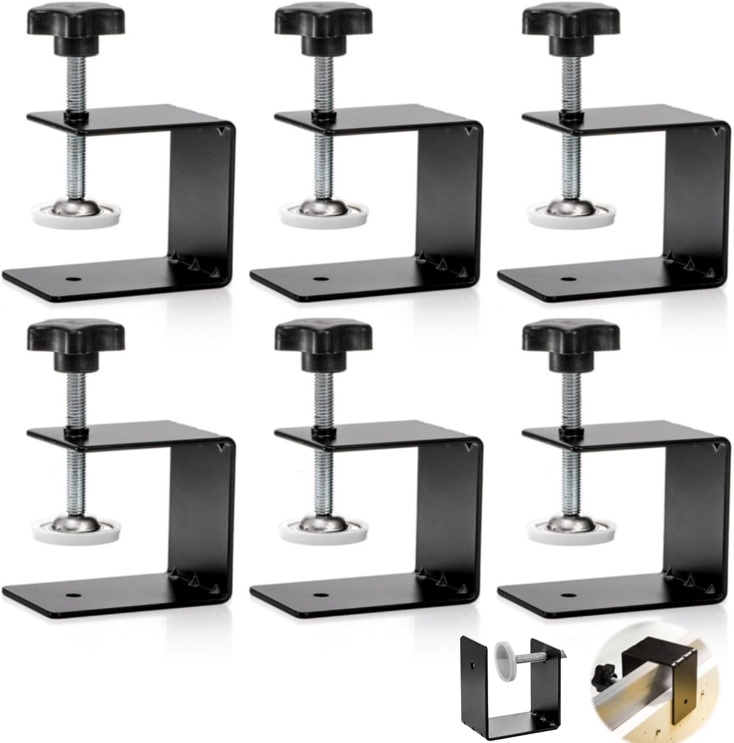 6 Pack C Clamps, 2 Inch Drawer Front Installation Clamp, Heavy Duty Cold Rolled Steel Desk Fixing Clip for Cabinet Mounting, Woodworking, Welding, and Building