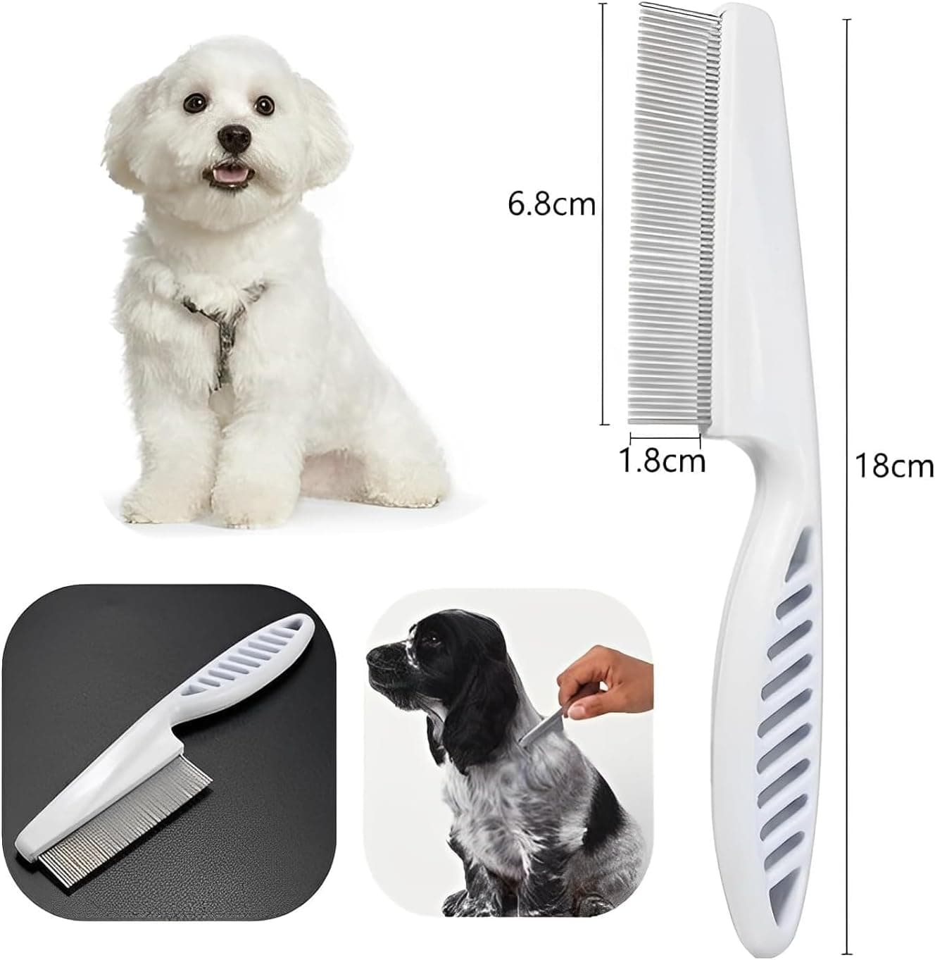 Flea Comb for Dogs and Cats Stainless Steel Ergonomic Handle for Removing Fleas Tear Stains and Tangles