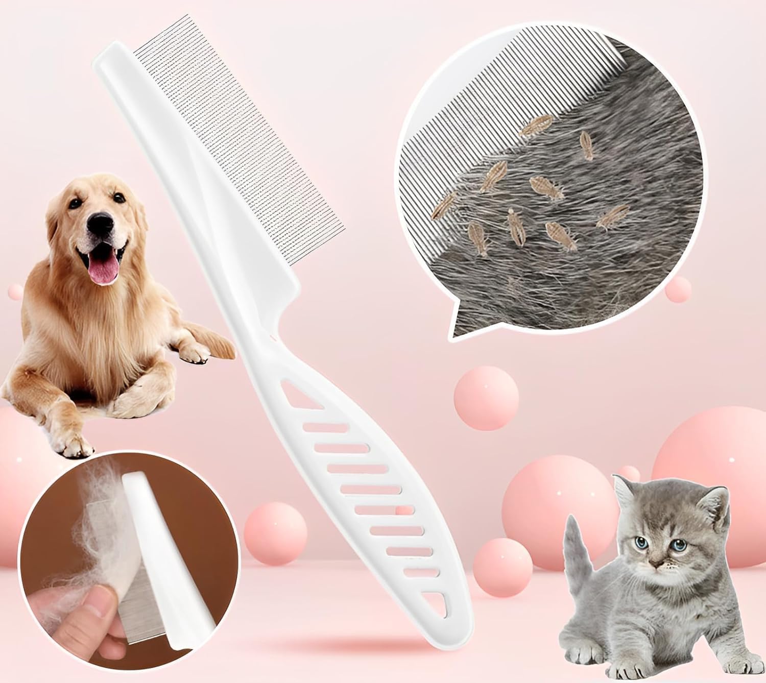 Flea comb for dogs and cats - Dog grooming tool - For removing tear stains, fleas, mange and lice