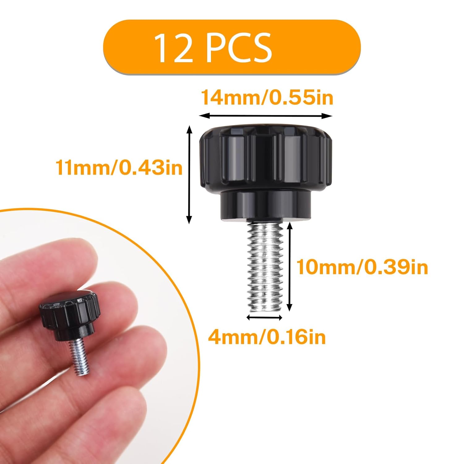 12 pieces M4 x 10 mm knurled thumb screws - display screws - mounting screws - carbon steel clamp knobs - grip thumb screws - mounting thumb screws