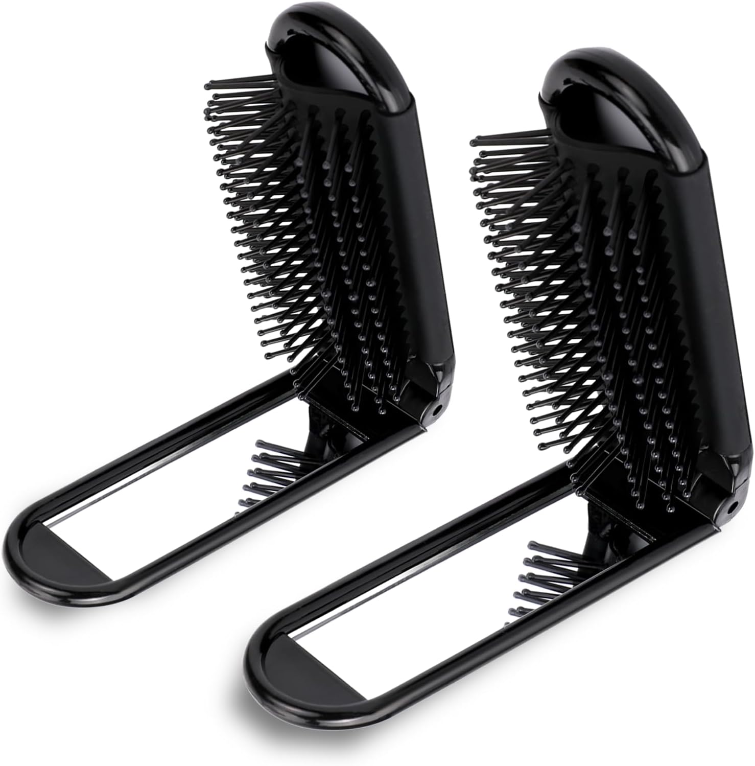 2 pieces of foldable hairbrush - portable travel hairbrush with pocket-sized mirror, anti-static mini hairbrush - small compact massage comb, hair styling tool - for women, girls, home, travel, gym, purse (black)