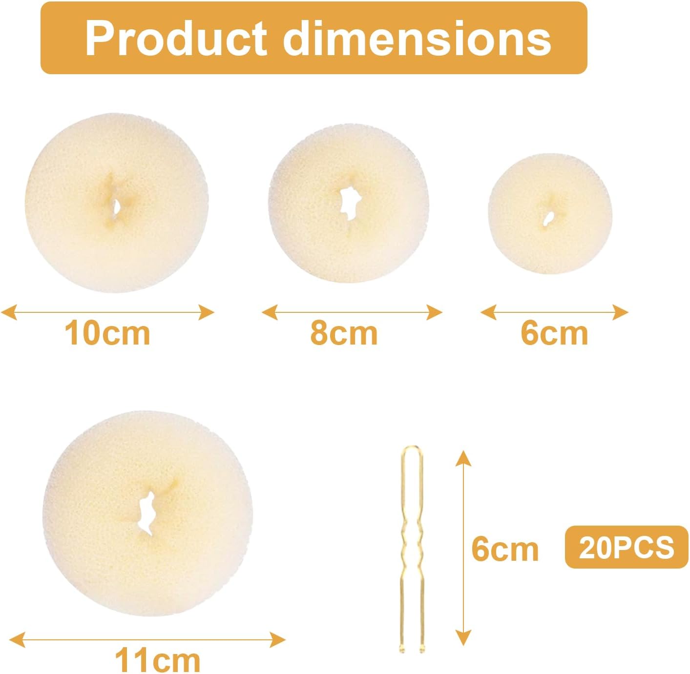 4-piece ring donut bun styler set with 20 gold hair clips, beige donut bun maker, hair rings, styling kit for dancers, ballerinas, girls, etc. and daily hair styling DIY (beige)
