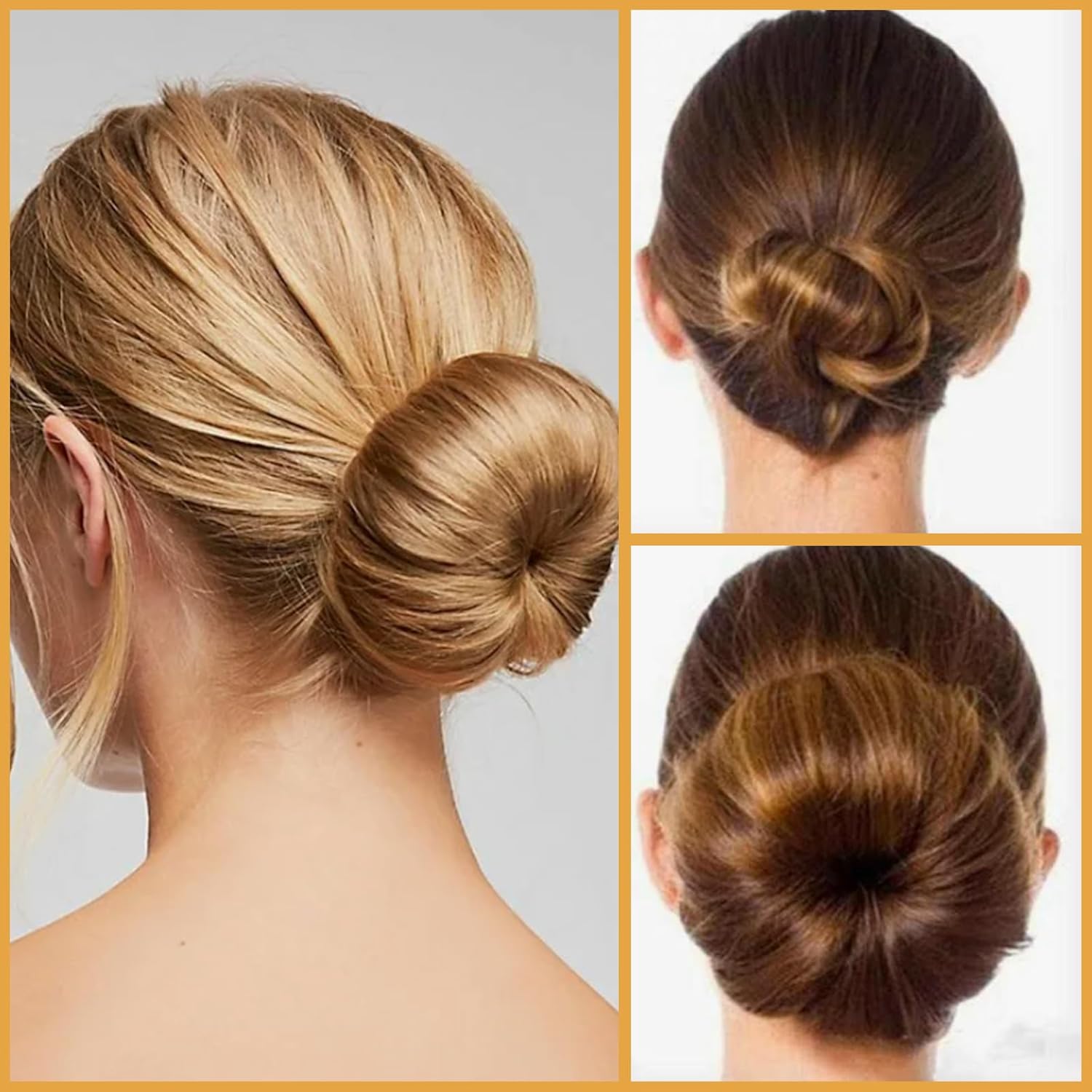 4-piece ring donut bun styler set with 20 gold hair clips, beige donut bun maker, hair rings, styling kit for dancers, ballerinas, girls, etc. and daily hair styling DIY (beige)