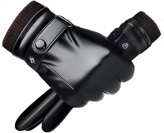 Black winter gloves made of genuine leather - warm and insulated gloves - adjustable size - compatible with touchscreen devices - non-slip palm - cashmere lining - windproof, rainproof and snowproof