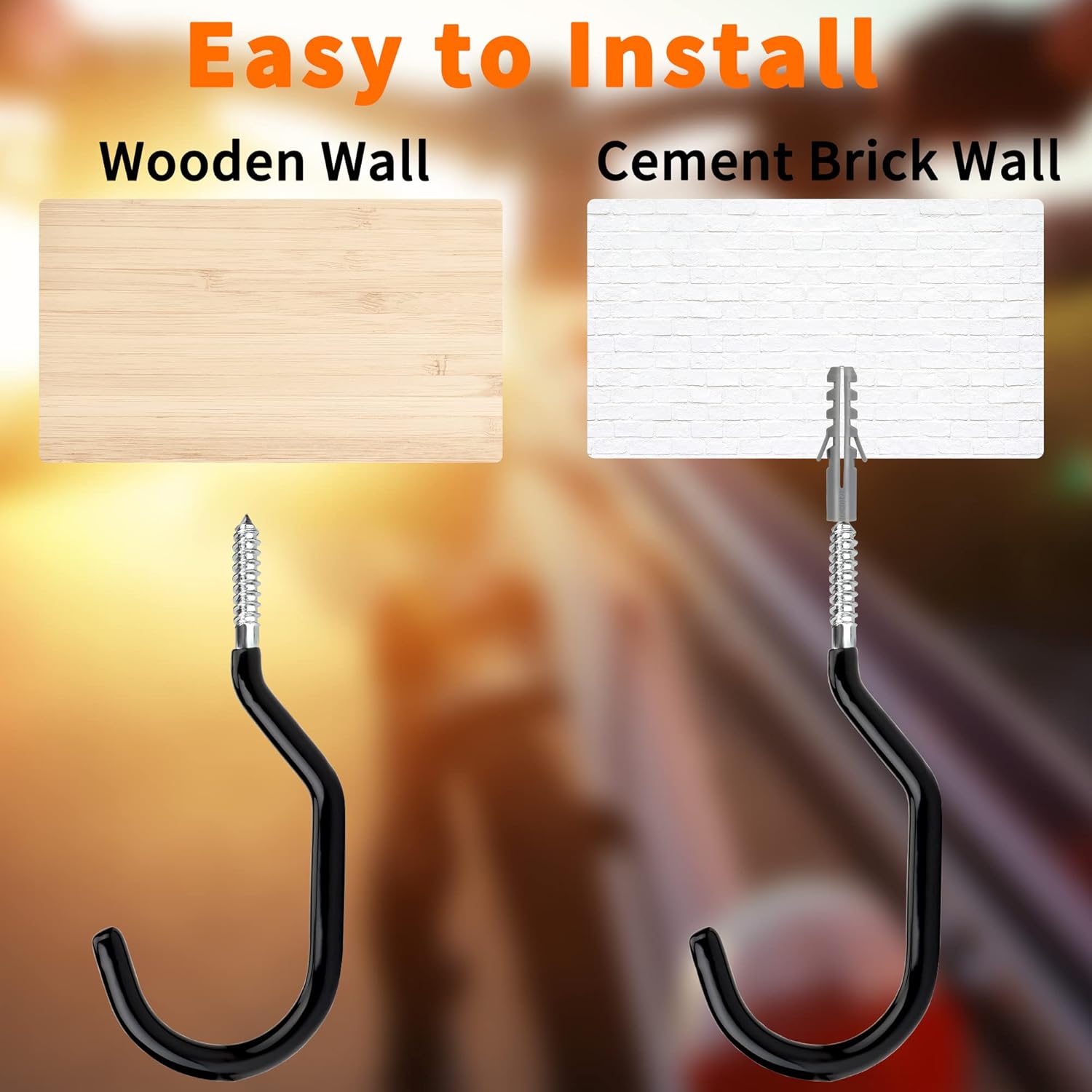 Heavy Duty Bike Hooks - 4-pack - Garage - Ceiling - Wall - Screw Mount - Bike Rack - Bicycle Storage and Hanging - Wall Mount - Black