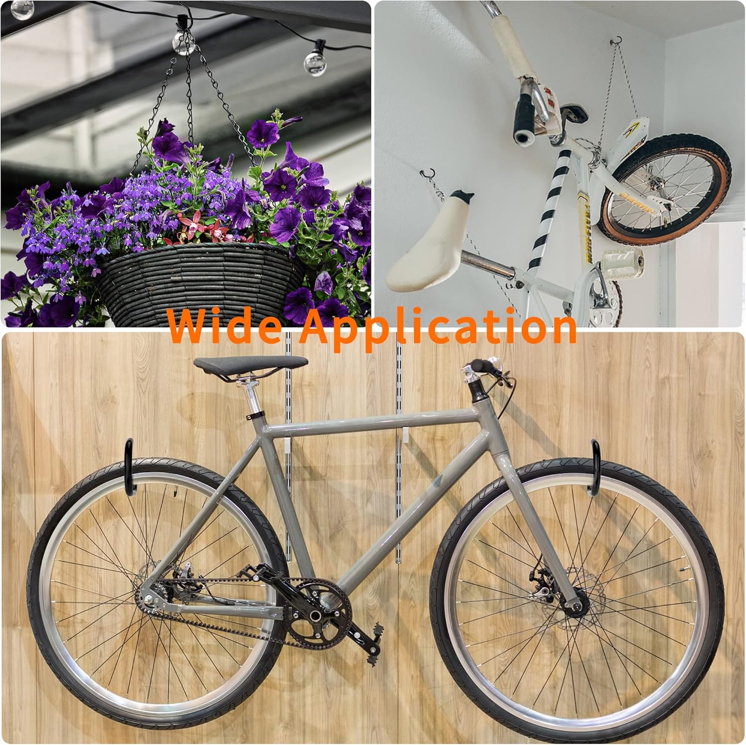 Heavy Duty Bike Hooks - 4-pack - Garage - Ceiling - Wall - Screw Mount - Bike Rack - Bicycle Storage and Hanging - Wall Mount - Black