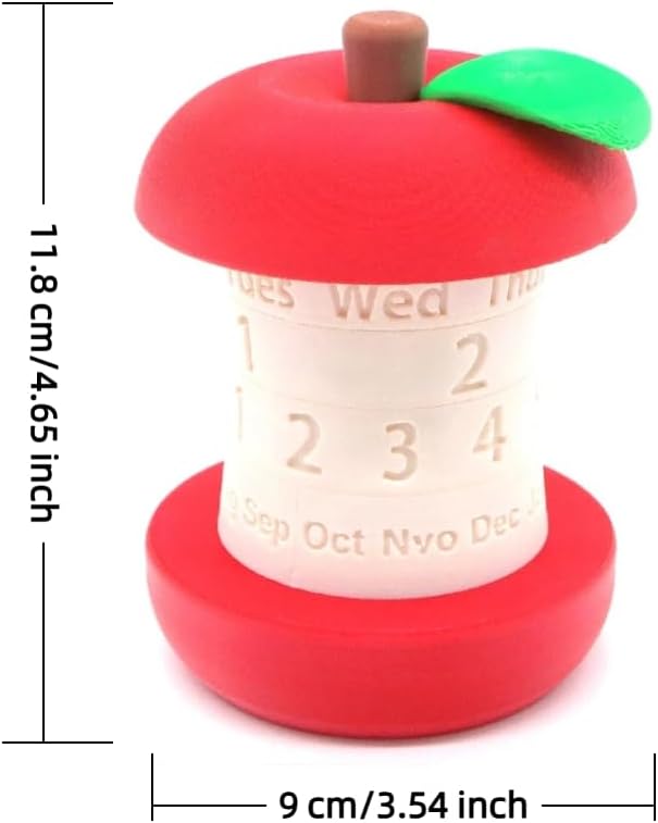 Calendar in the shape of an apple - Fun 3D-printed desk calendar - Rotatable display of date/month/day of the week - Perfect as decoration for home offices and as a gift for students