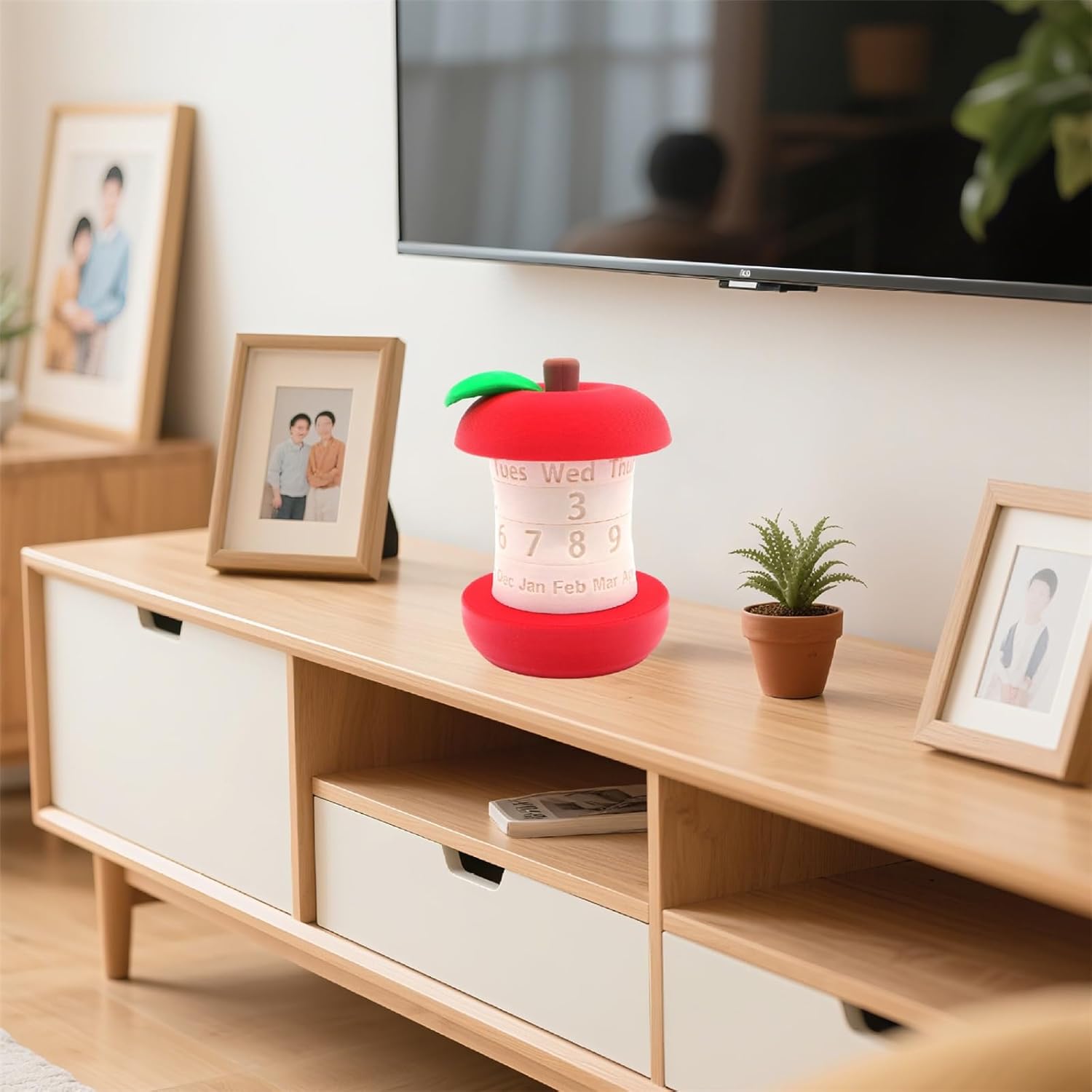 Calendar in the shape of an apple - Fun 3D-printed desk calendar - Rotatable display of date/month/day of the week - Perfect as decoration for home offices and as a gift for students