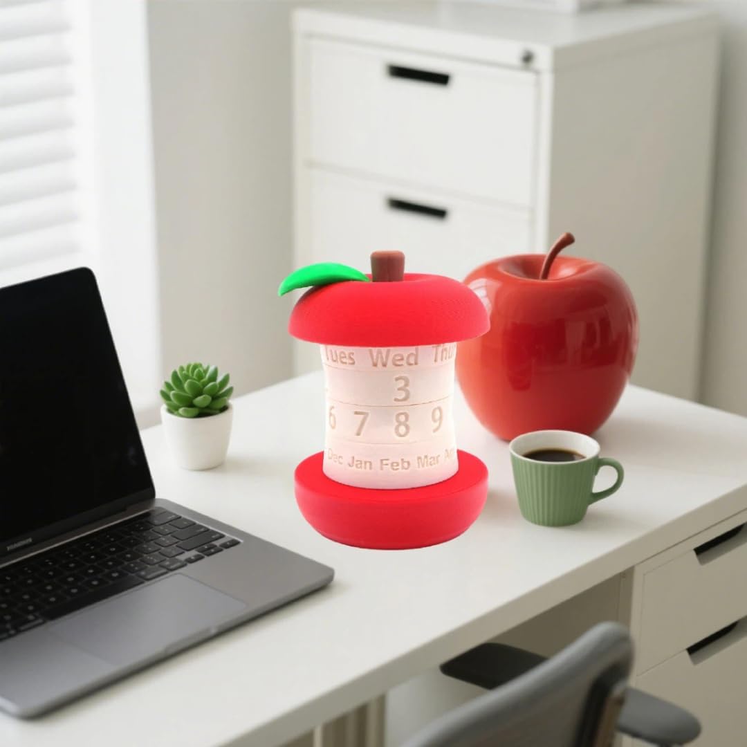 Calendar in the shape of an apple - Fun 3D-printed desk calendar - Rotatable display of date/month/day of the week - Perfect as decoration for home offices and as a gift for students