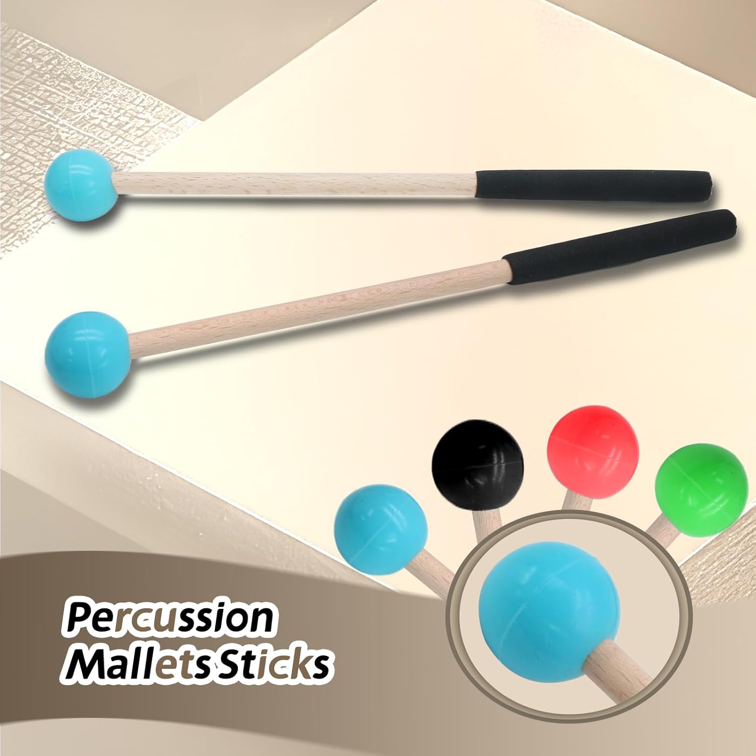 Biaungdo 2 Pack 8.7 Inch Glockenspiel Mallets, Rubber Xylophone Mallets Bell Stick Percussion with Wood Handle Drumstick Percussion Instrument Parts for Bell, Tongue Drum Mallet(Blue)