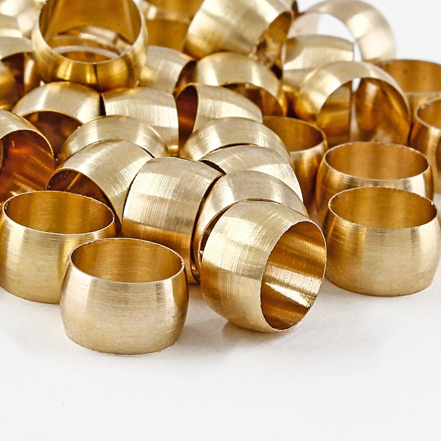 Biaungdo 50 Pcs Brass Compression Fitting, 1/4" Tube OD Compression Sleeves Ferrules Brass Compression Tube Fitting Assortment