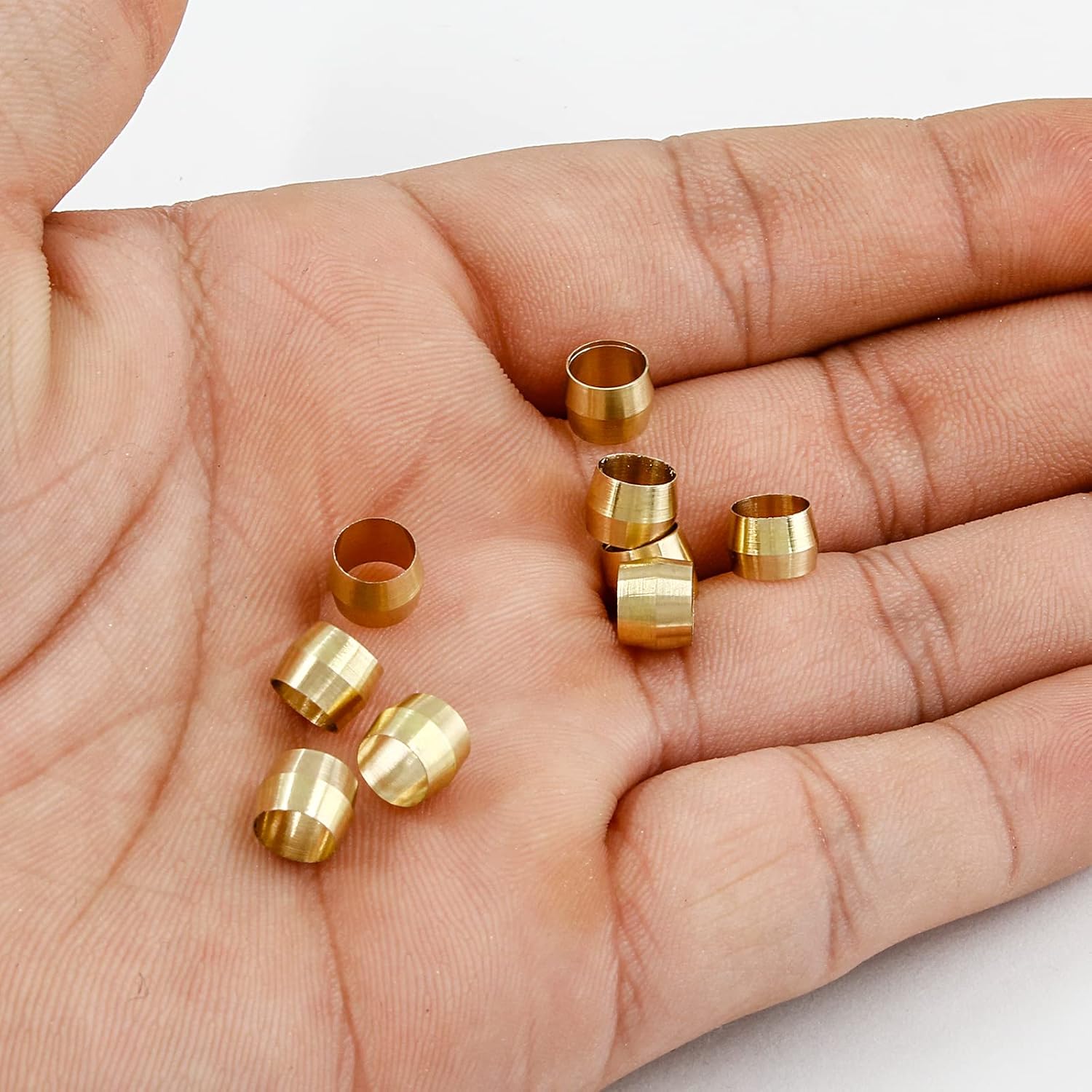 Biaungdo 50 Pcs Brass Compression Fitting, 1/4" Tube OD Compression Sleeves Ferrules Brass Compression Tube Fitting Assortment