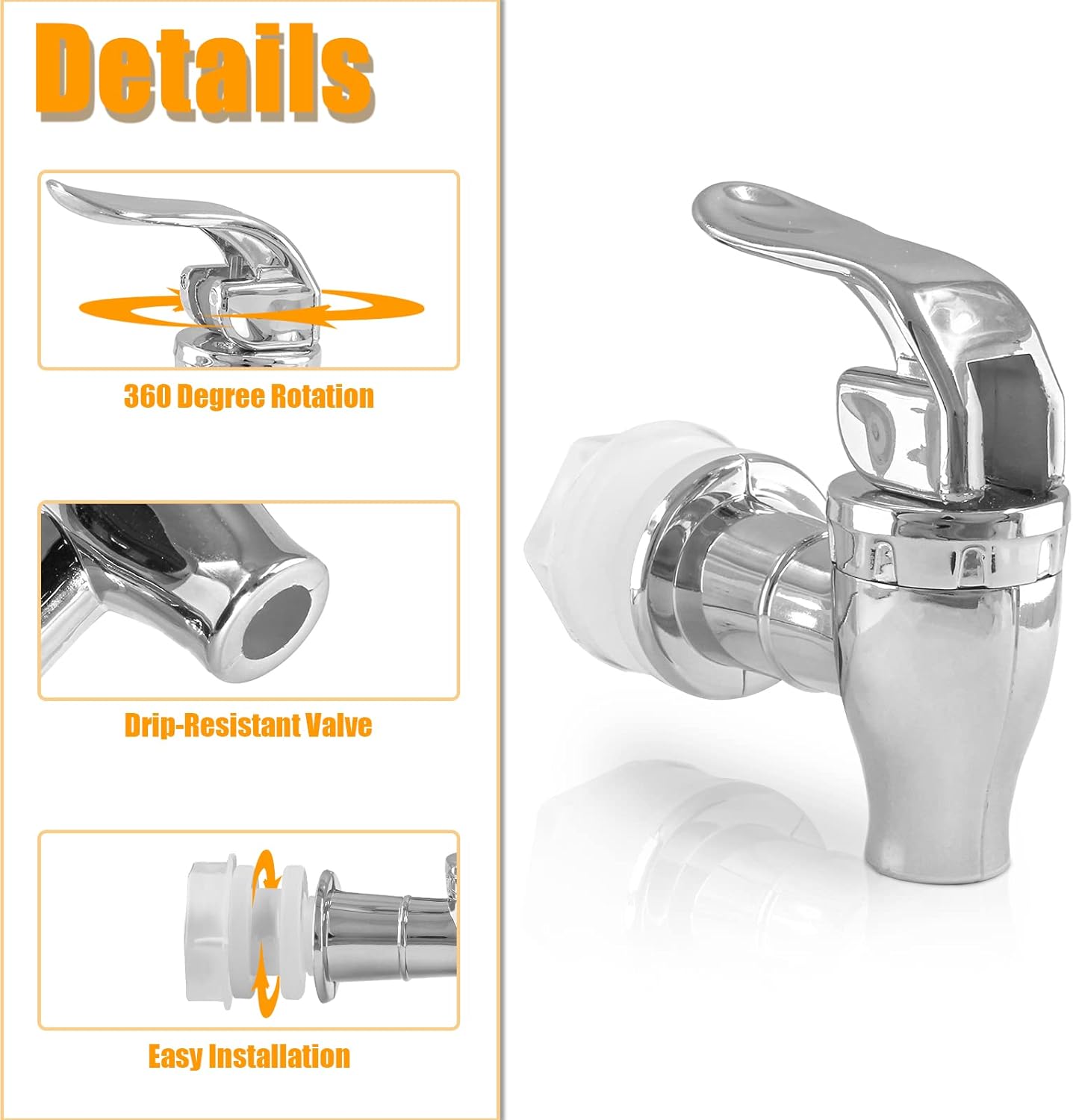 Biaungdo 2 Pcs Replacement Spigot for Beverage Dispenser, Silver Push Style Beverage Dispenser Carafe Spigot Water Dispenser Replacement Spout Faucet