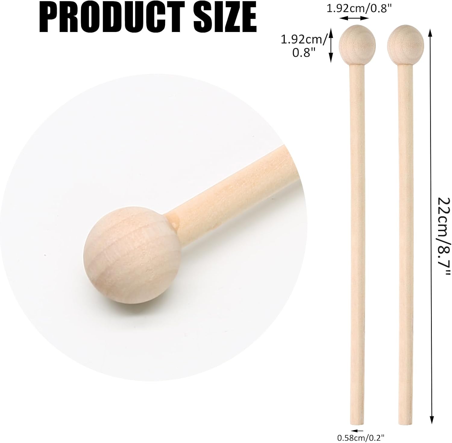 Biaungdo 4 Pack 8.7" Wood Mallets Percussion Sticks, Xylophone Mallets Sticks Glockenspiel Mallets Sticks for Xylophone Glockenspiel Chime Wood Block and Bells