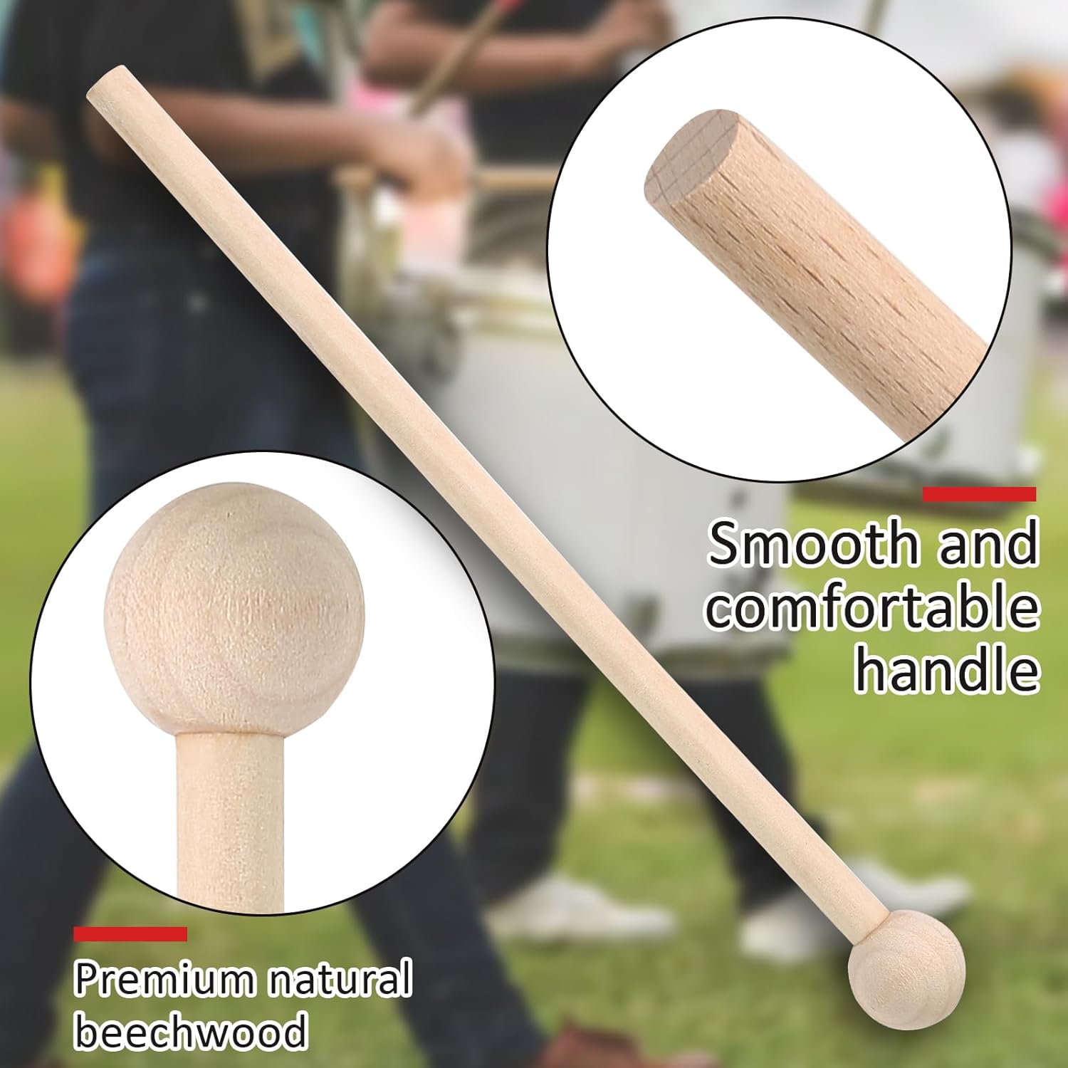 Biaungdo 4 Pack 8.7" Wood Mallets Percussion Sticks, Xylophone Mallets Sticks Glockenspiel Mallets Sticks for Xylophone Glockenspiel Chime Wood Block and Bells