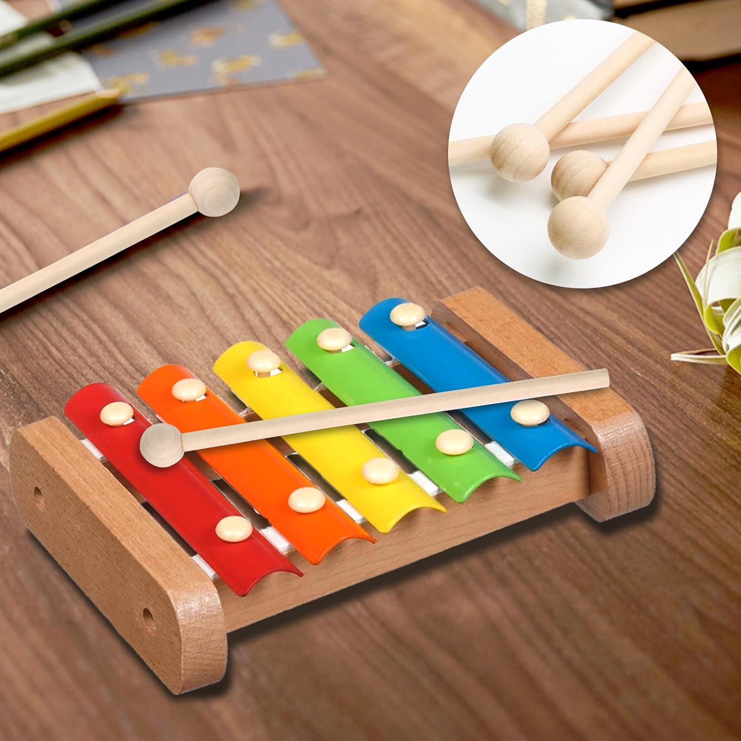 Biaungdo 4 Pack 8.7" Wood Mallets Percussion Sticks, Xylophone Mallets Sticks Glockenspiel Mallets Sticks for Xylophone Glockenspiel Chime Wood Block and Bells