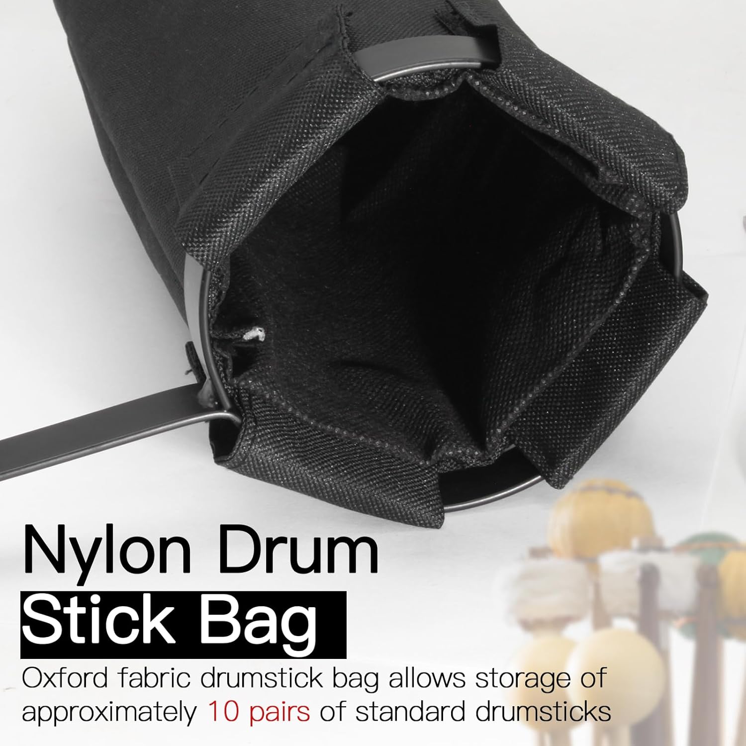 Biaungdo Drum Stick Holder for Drum Set, Removable Nylon Drumstick Bag Holder with Clamp-On Lockable Aluminum Clamp for Drumsticks Mallets, Up to 10 Pairs of Sticks