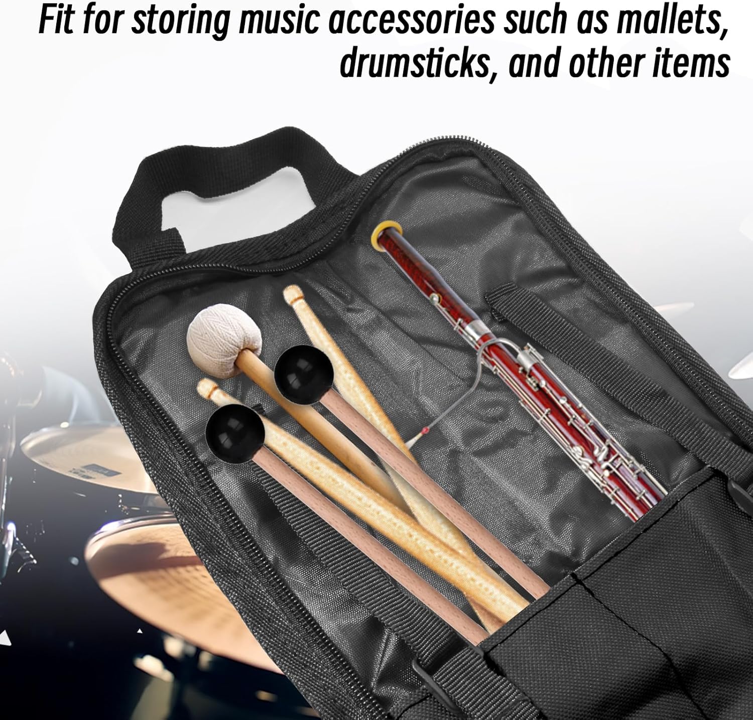 Biaungdo Drumstick Bag, Black Portable Drum Stick Bag, Small Drumstick Case Holder for Drum Mallets and Percussion Sticks