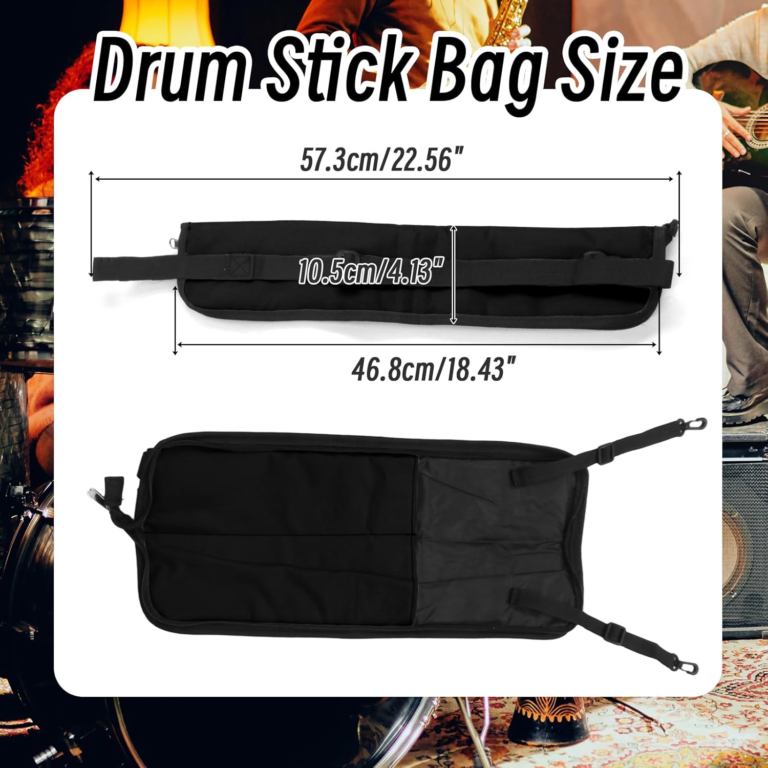 Biaungdo Drumstick Bag, Black Portable Drum Stick Bag, Small Drumstick Case Holder for Drum Mallets and Percussion Sticks