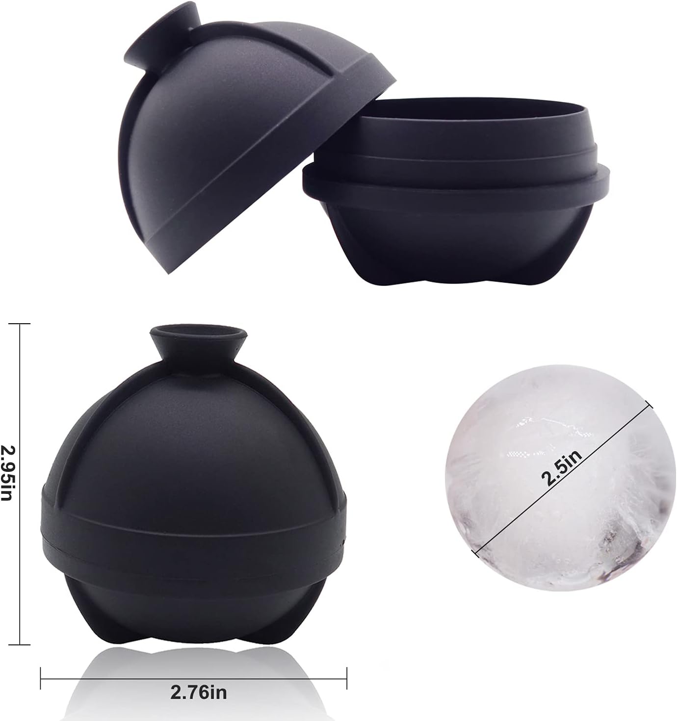 Ice Ball Molds Set of 4,Whiskey Ice Ball Maker Mold,Silicone Sphere Ice Molds with Built-in Funnel,Large Round Ice Cube Molds Make 2.5 Inch Sphere Ice for Whiskey & Cocktails