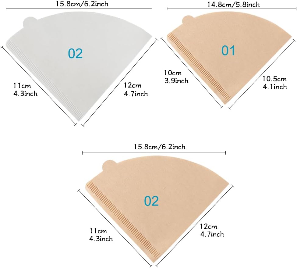 YQL Coffee Filter Paper,Size02 200 Count Natural Unbleached Disposable Coffee Filters Paper Fit for Drip Coffee Dripper