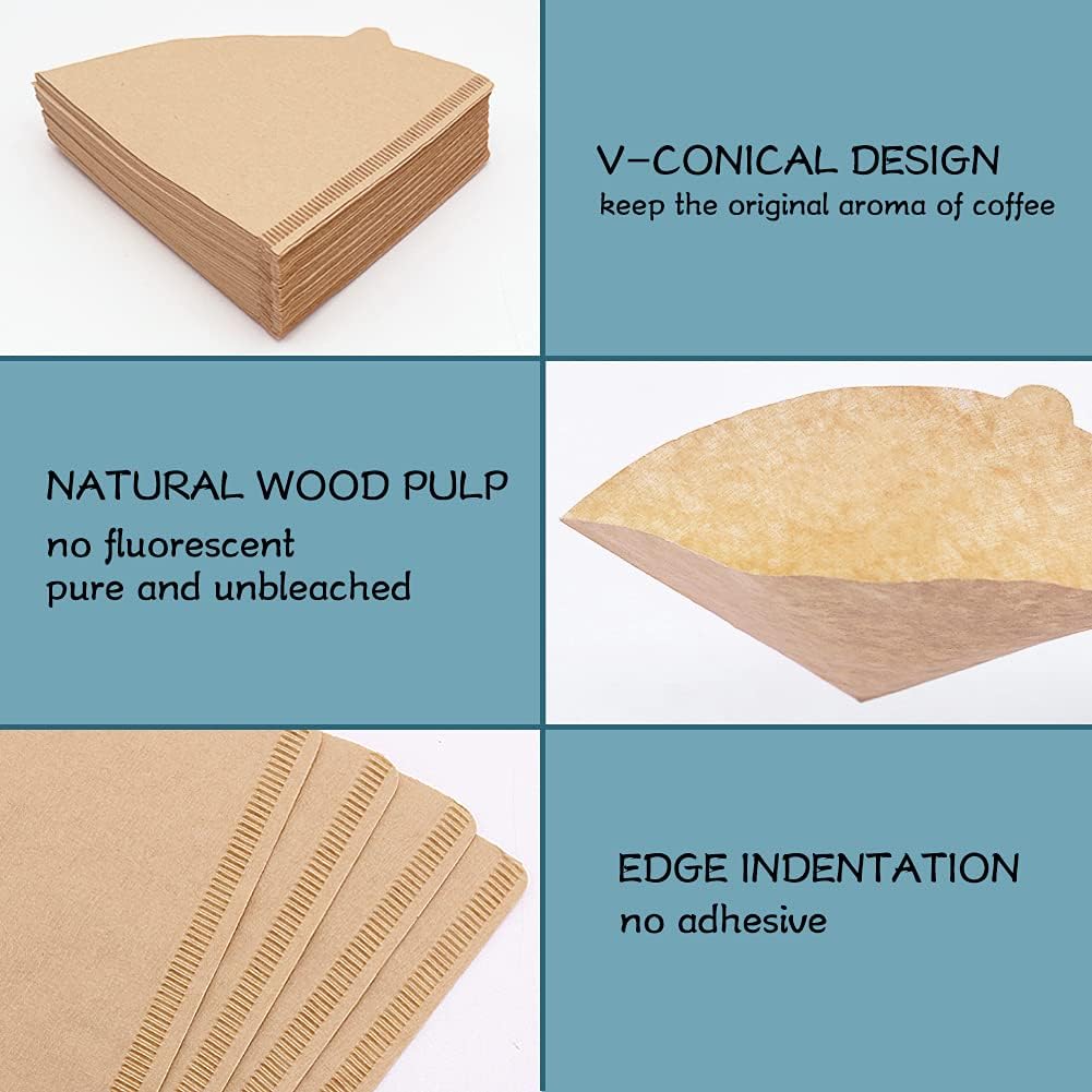YQL Coffee Filter Paper,Size02 200 Count Natural Unbleached Disposable Coffee Filters Paper Fit for Drip Coffee Dripper