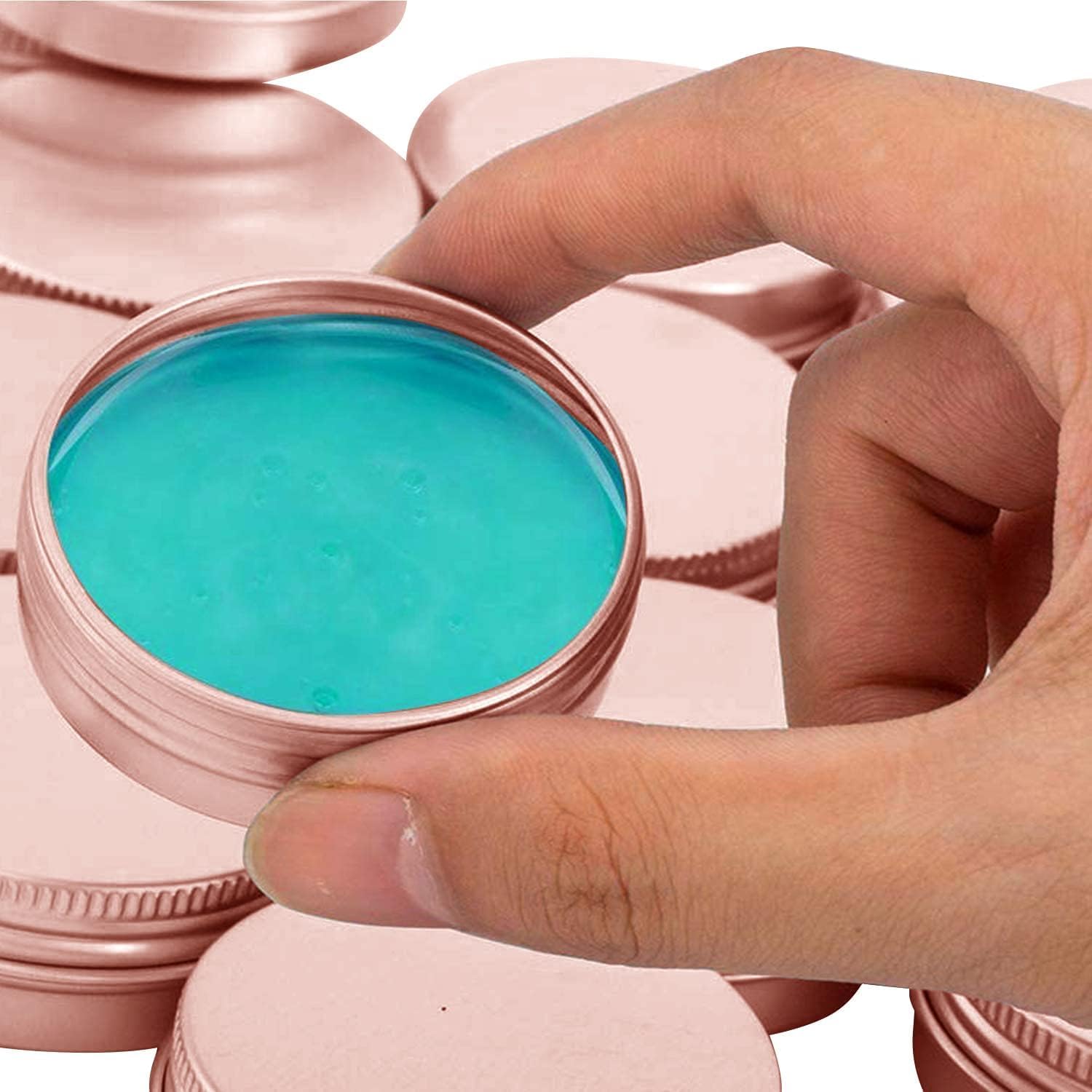 1 oz Aluminum Tin Jar with Screw Cap Refillable Container for Cosmetic, Lip Balm, Cream, Rose Gold 12 Pcs.