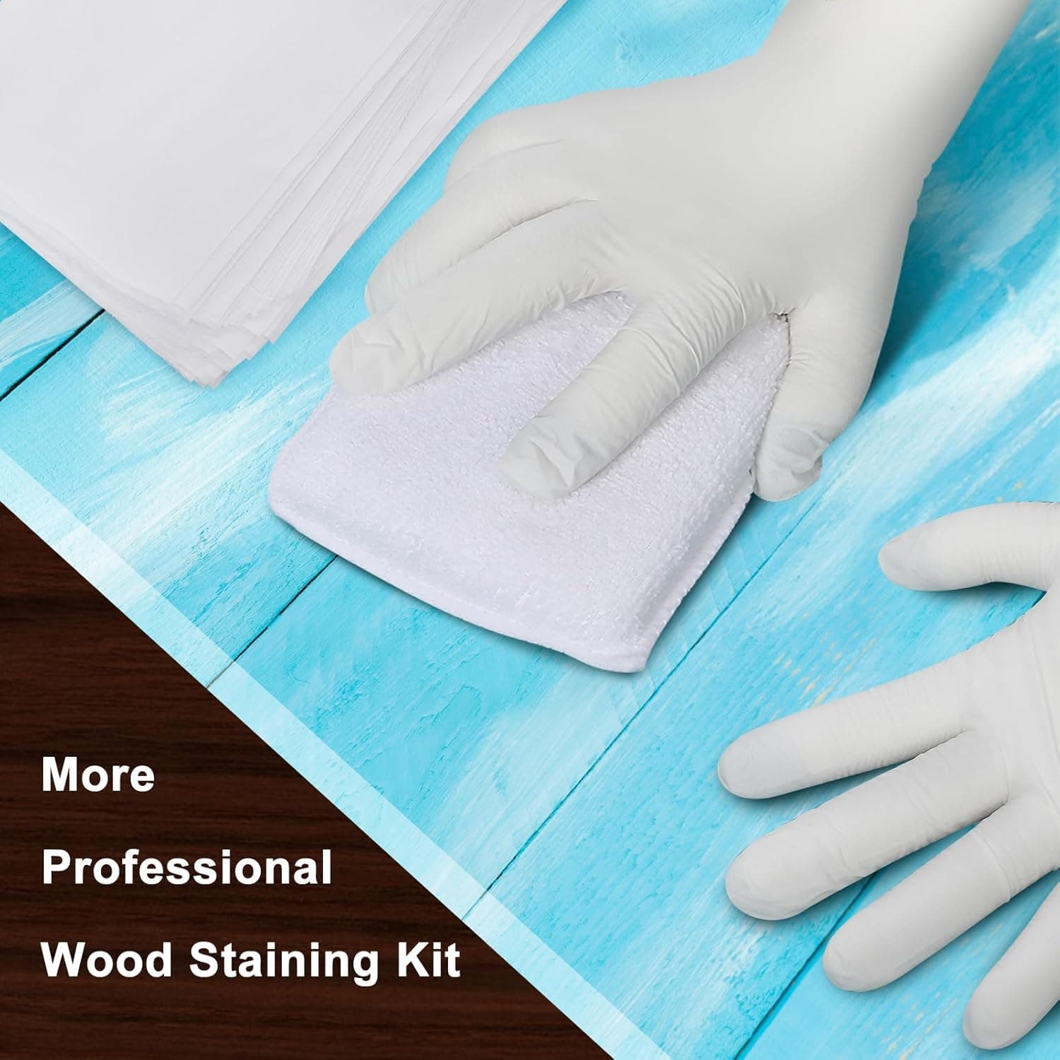 Wood Staining Applicator Kit 60 Pcs Microfiber Sponge Applicator Pads Lint Free Cloth Disposable Nitrile Gloves