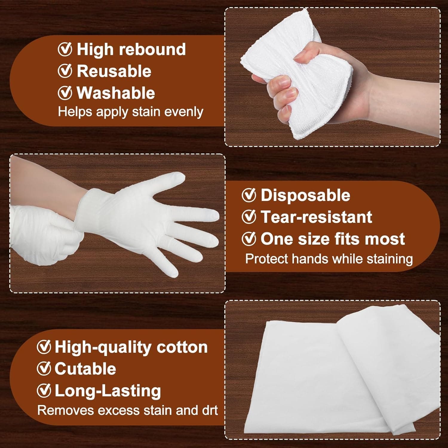 Wood Staining Applicator Kit 60 Pcs Microfiber Sponge Applicator Pads Lint Free Cloth Disposable Nitrile Gloves