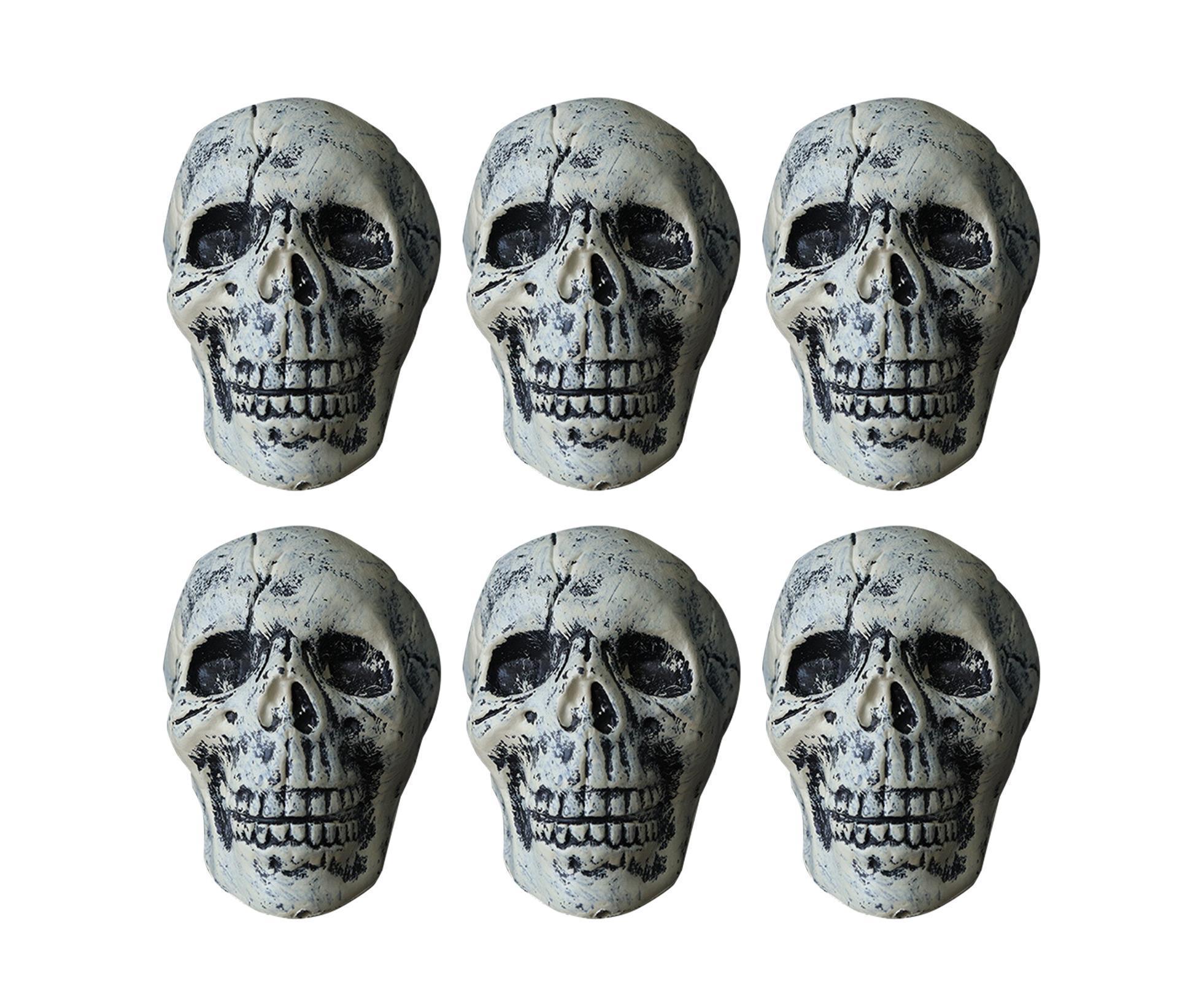 6 Pcs/Set Halloween Skull Ornament Artificial Realistic Increase Atmosphere Durable Clear Texture Skeleton Horror Halloween Skull Statue for Home-White